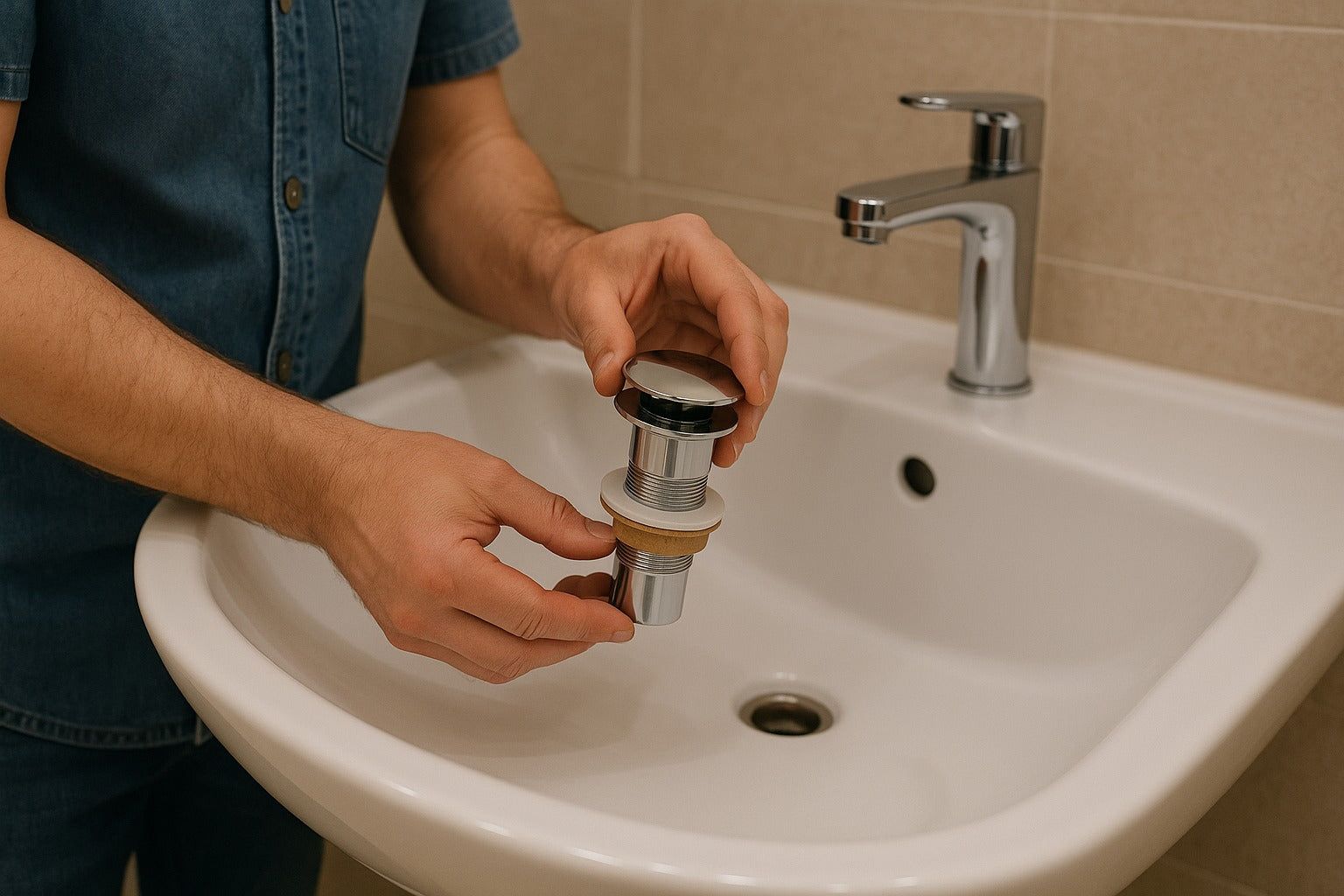 Bonde de lavabo, bonde de vidage à tirette avec bouchon de trop-plein