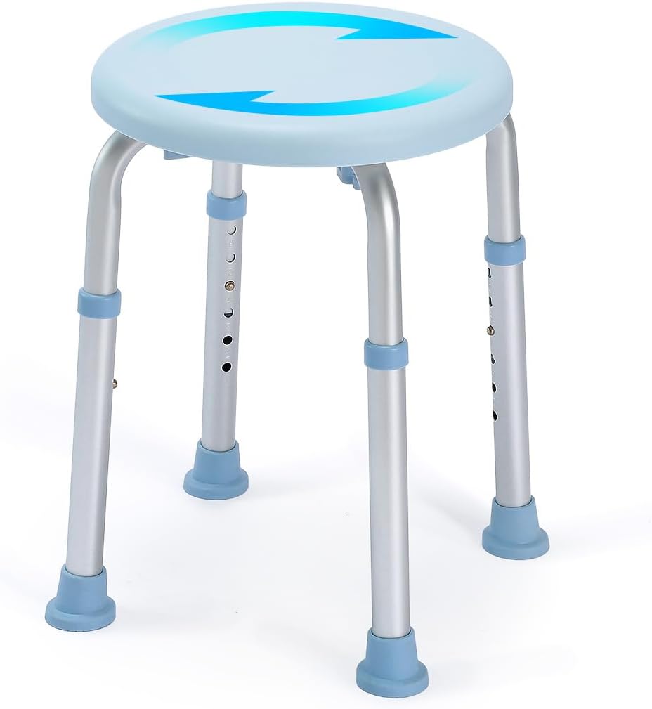 Tabouret de douche réglable avec assise antidérapante, idéal pour les personnes âgées et à mobilité réduite. Offre une assise sûre et confortable pendant la douche.