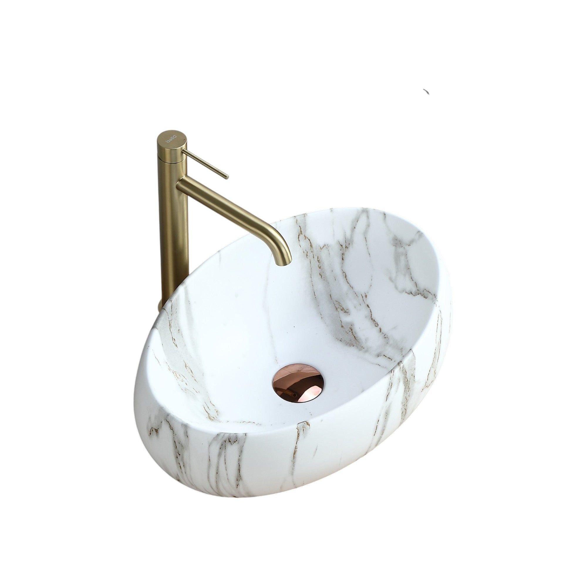 Vasque ovale effet marbre blanc (48x35cm)