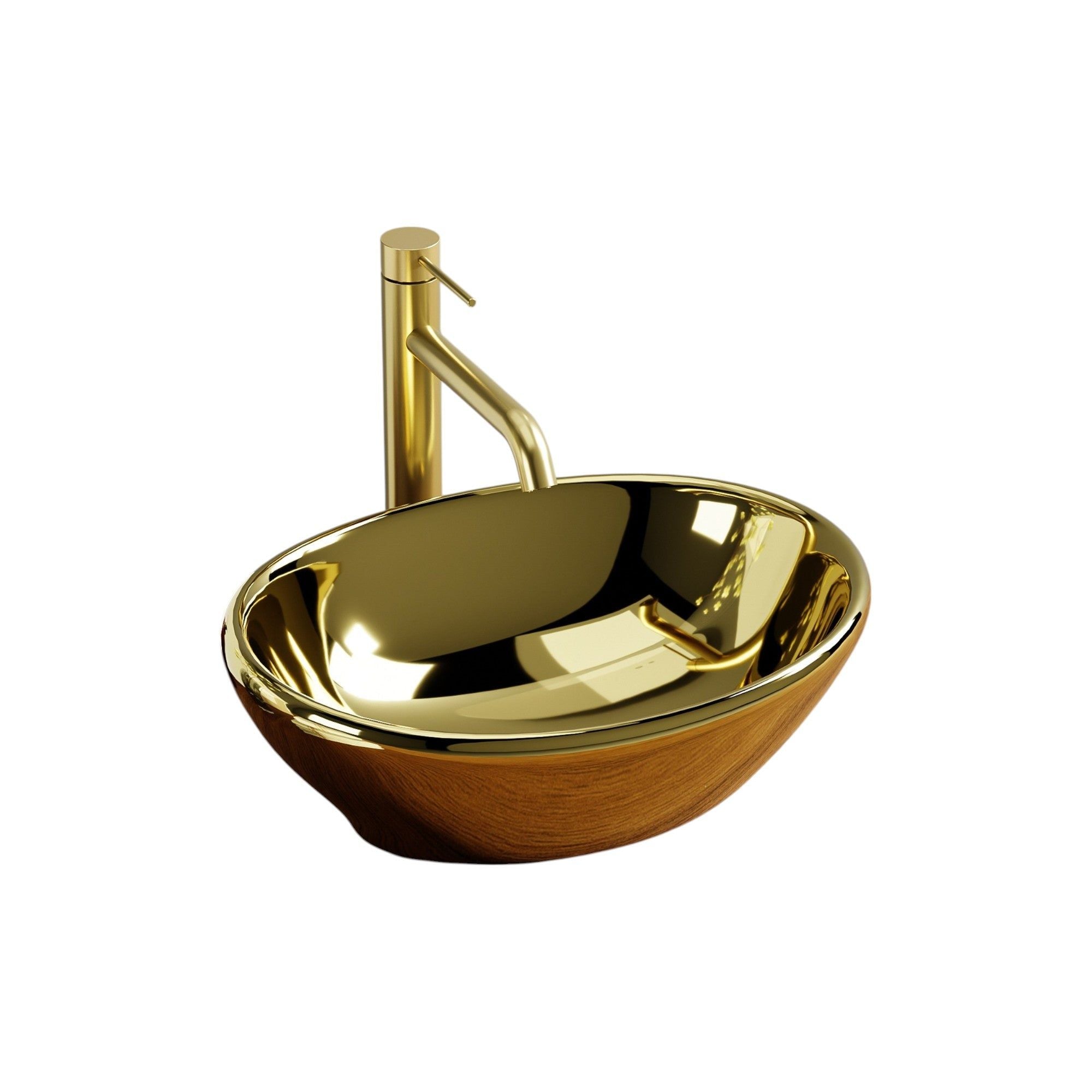 Lavabo de salle de bain ovale doré avec robinet assorti, 41,5 x 33,5 cm