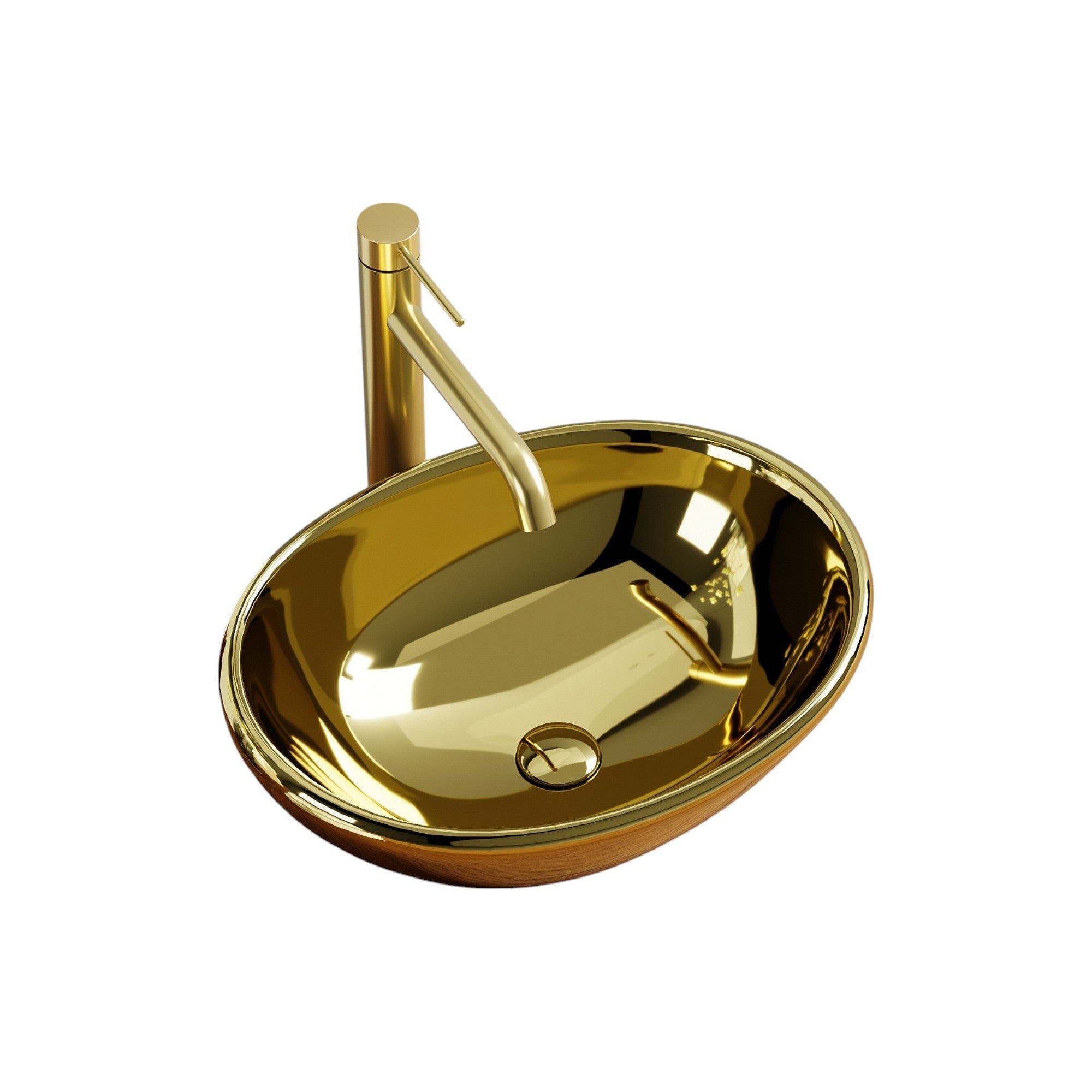 Vasque ovale dorée (41,5 x 33,5 cm) avec robinet doré assorti