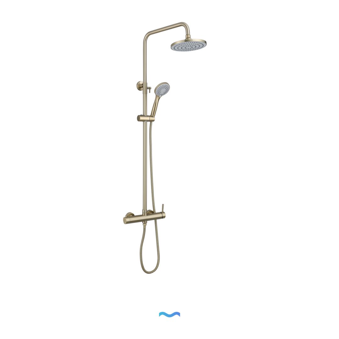 Colonne de douche en or brossé avec pommeaux de douche de tête et à main