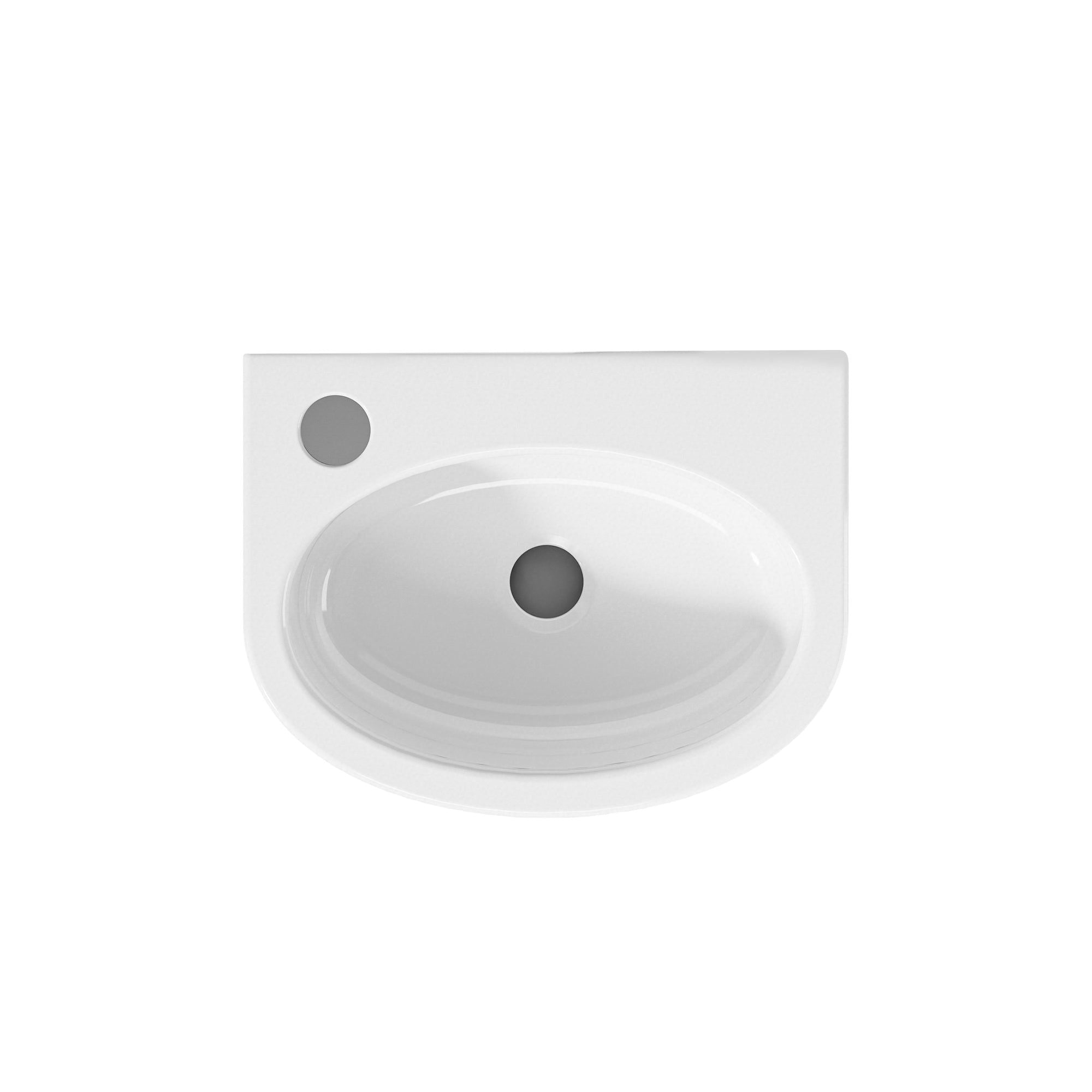 Vase lavabo mural blanc petit format en céramique avec évacuation à gauche (30*23 cm).