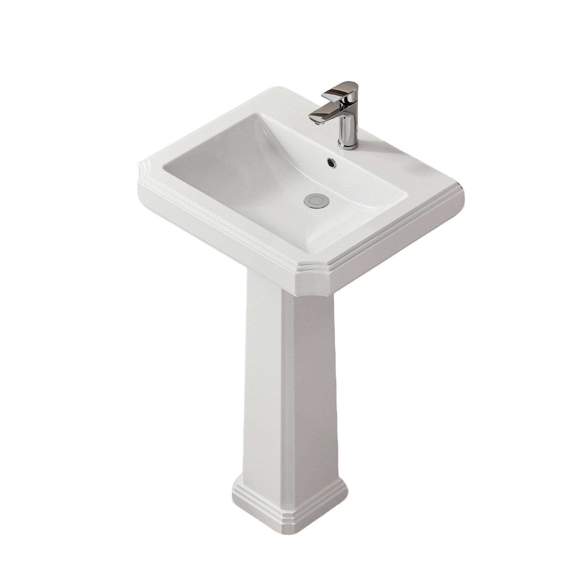 Lavabo colonne sur pied Chelsea Retro Blanc, vasque blanche avec robinetterie chromée