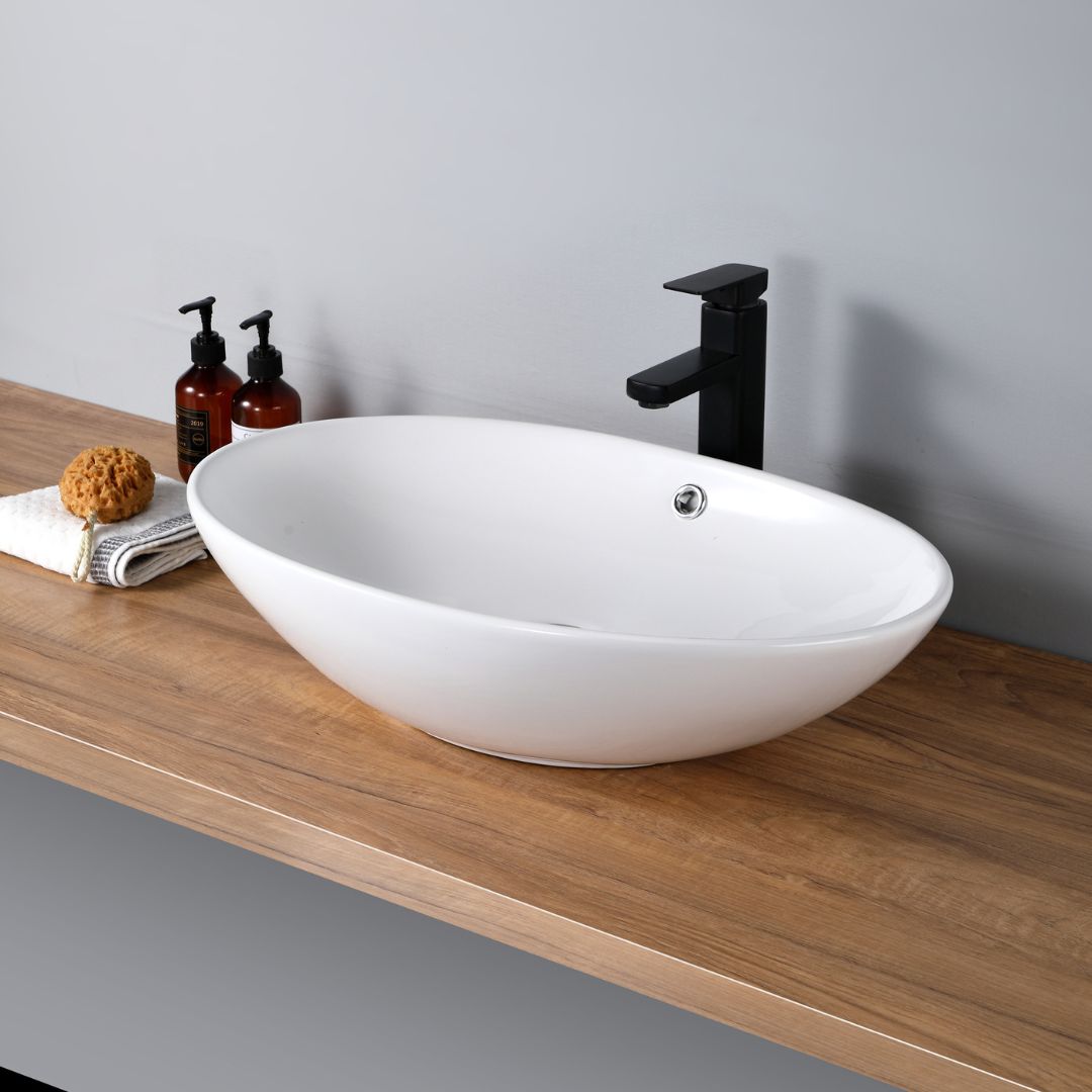 Vasque ovale en céramique blanche, lavabo de salle de bain moderne