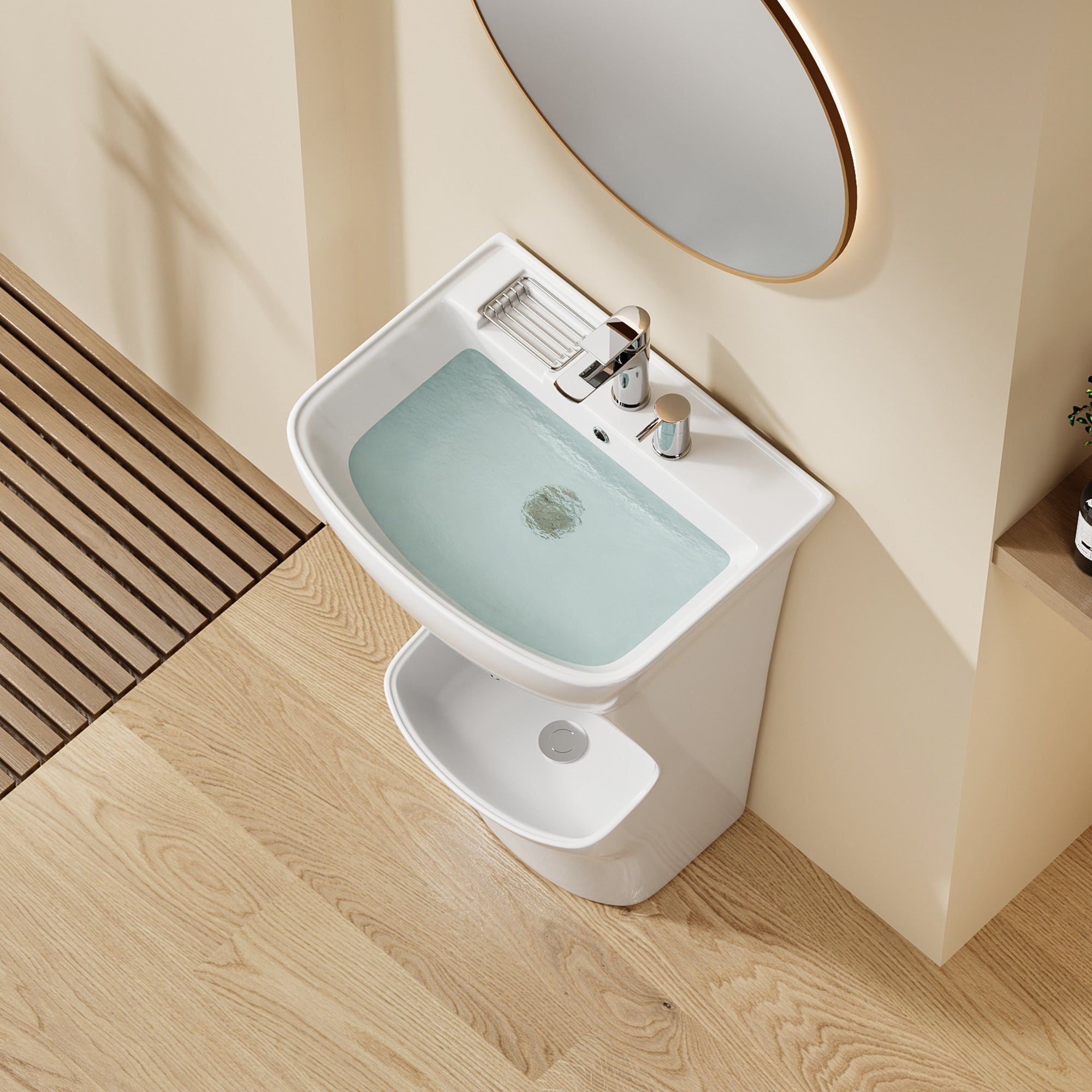 Lavabo d’ablutions Beyrouth : design arrondi blanc avec porte-savon intégré