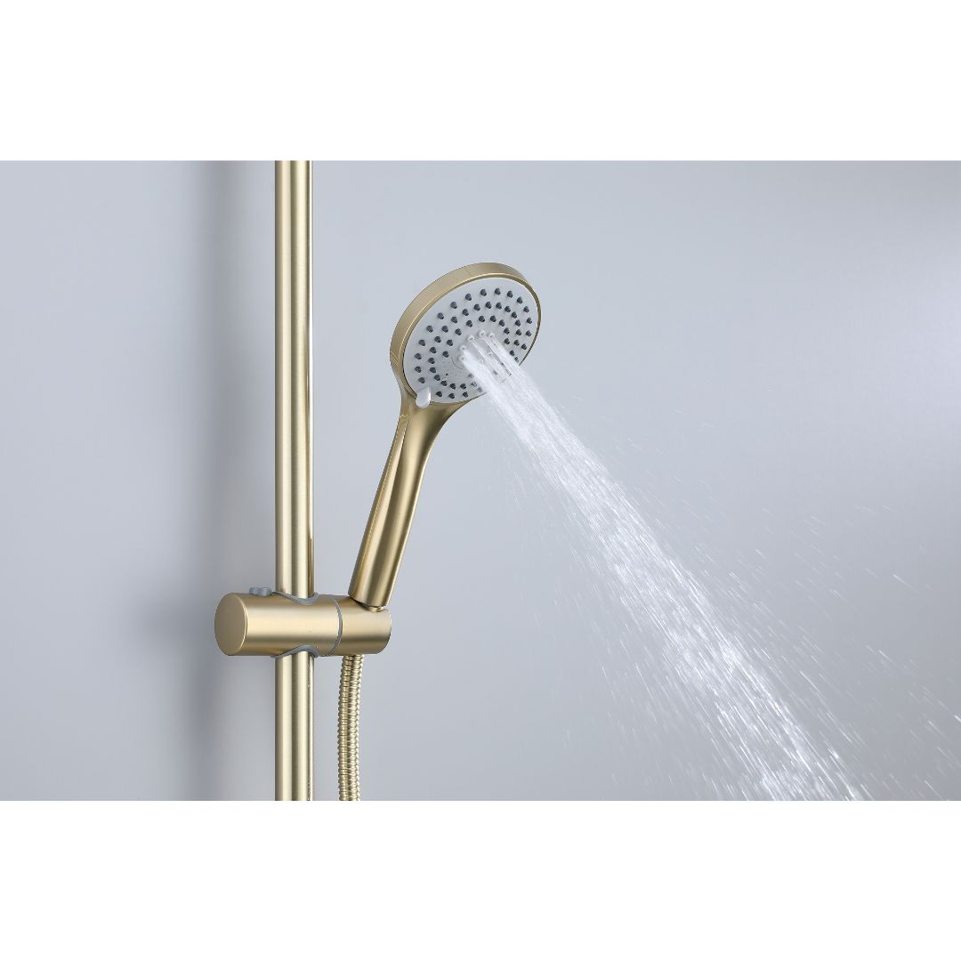 Colonne de douche en or brossé avec pommeau de douche réglable