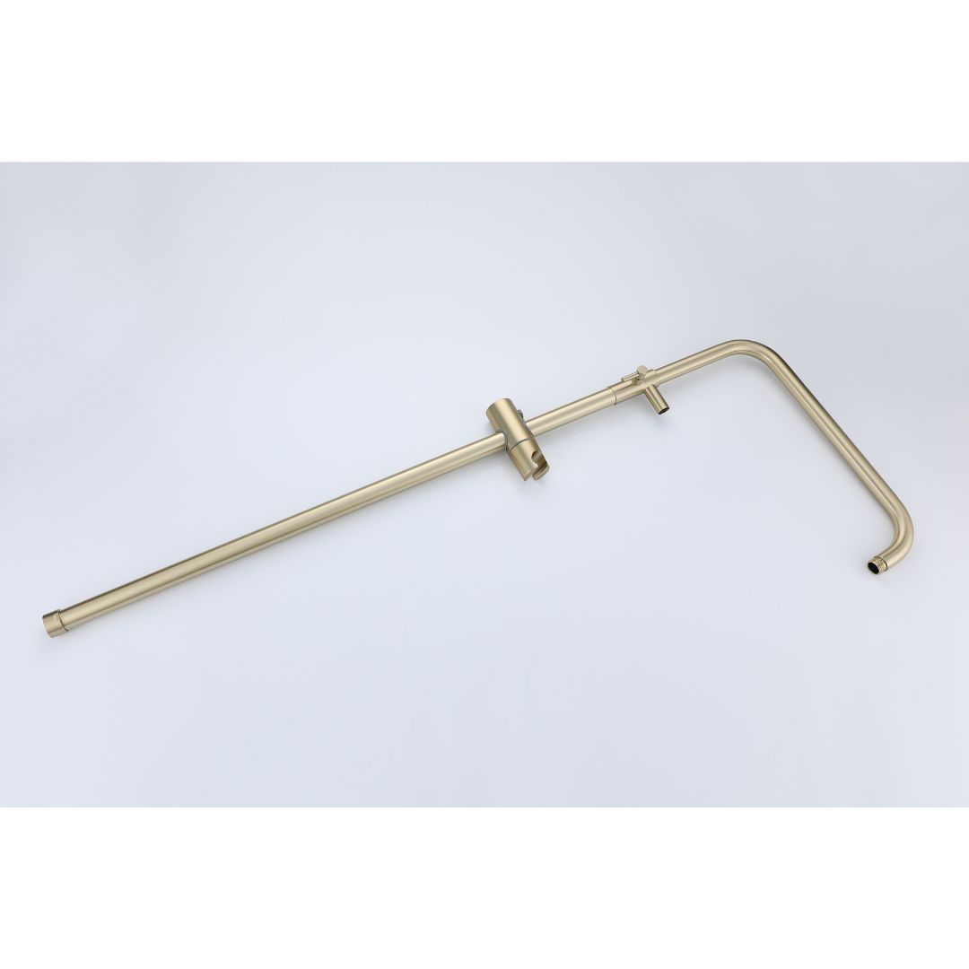 Bras de douche et rehausseur en or brossé : extension de douche élégante et réglable pour salles de bains modernes.