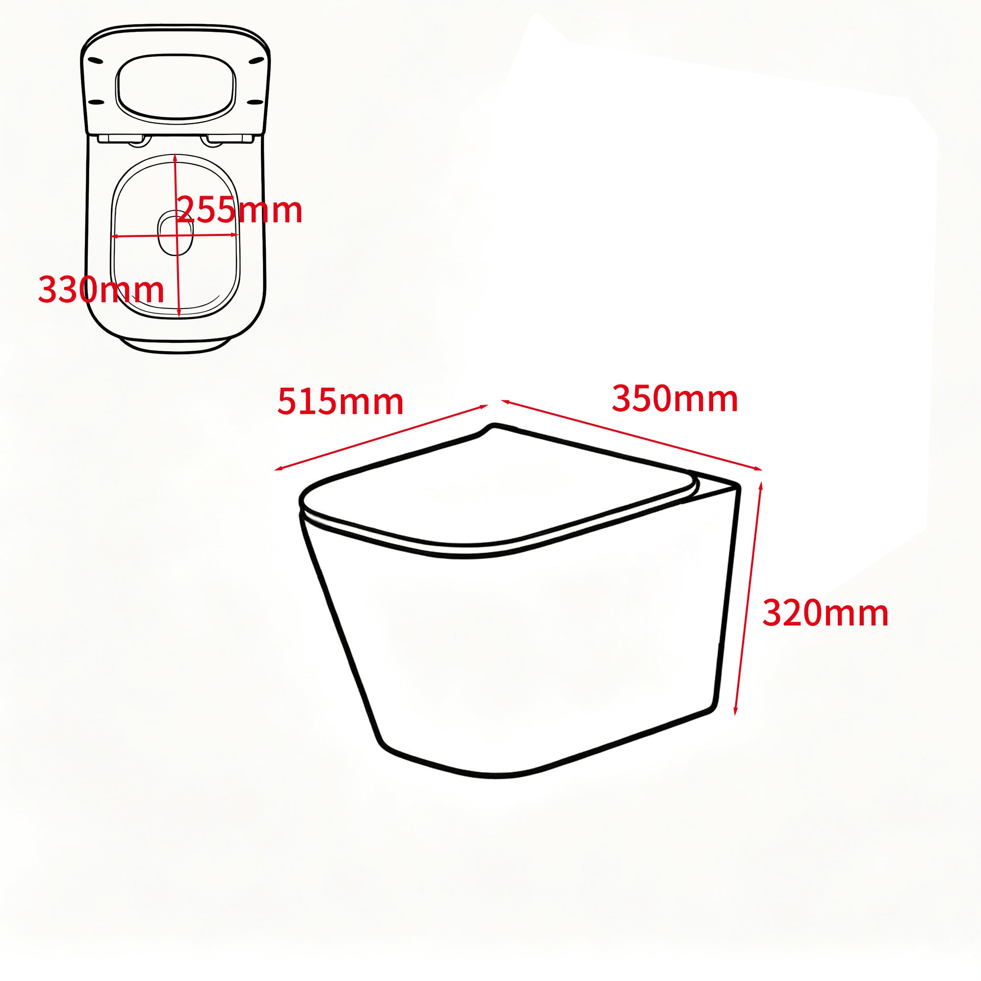 WC suspendu blanc LUNE, dimensions 51,5x35x32 cm, avec abattant Soft Close.