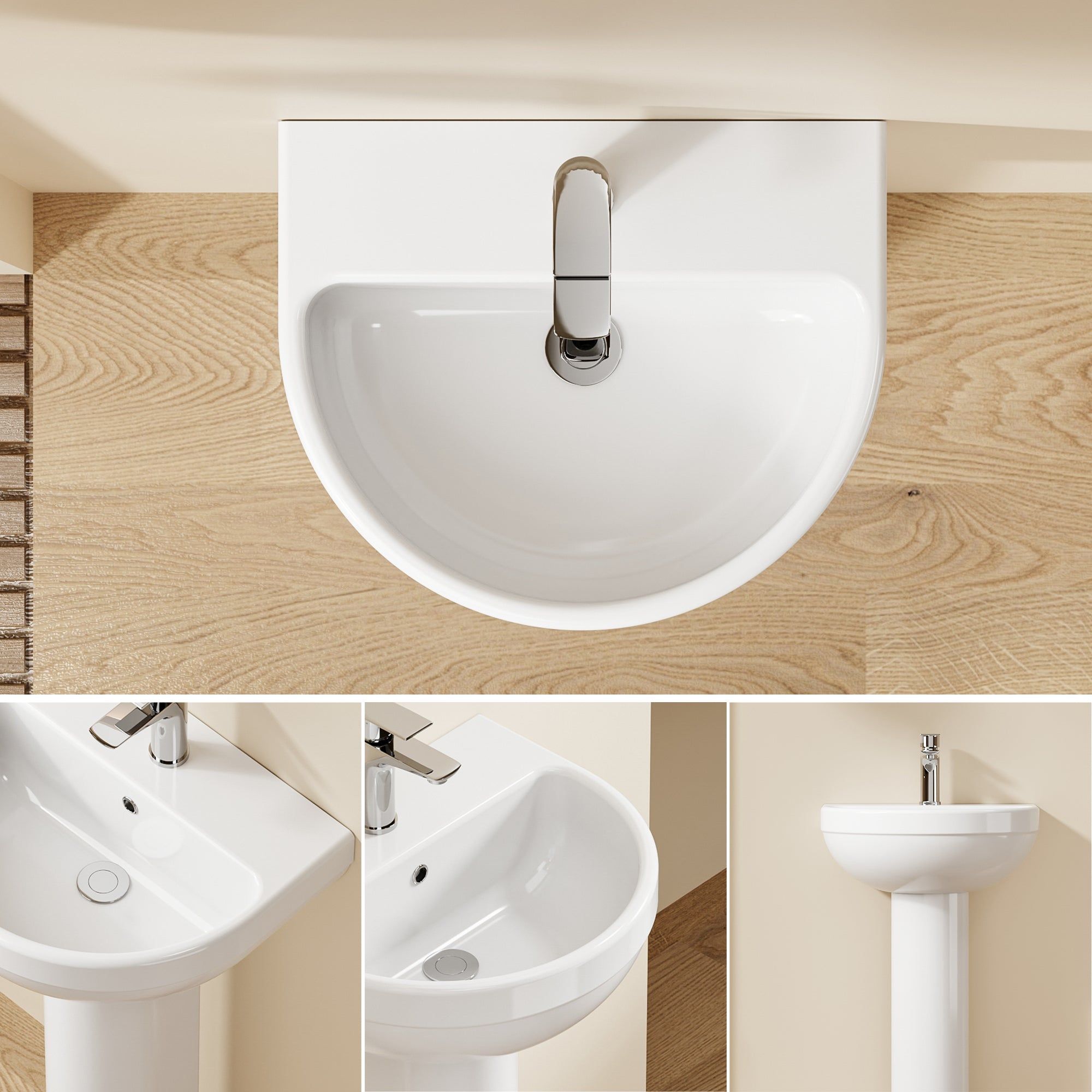 Lavabo colonne sur pied en céramique blanche, ultra compact, Hauteur 86cm