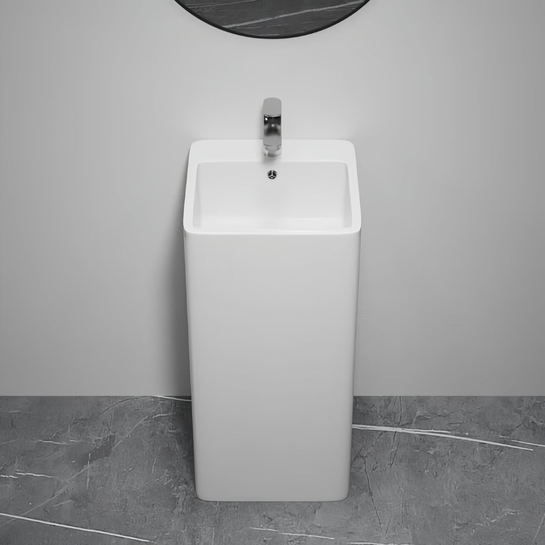 Lavabo Totem blanc carrée arrondie: Modern white square pedestal sink