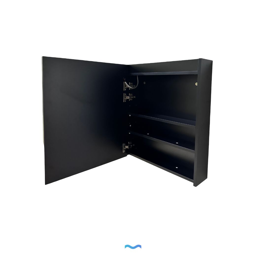 Armoire de salle de bain miroir LED noire avec trois étagères, 55x15x65cm