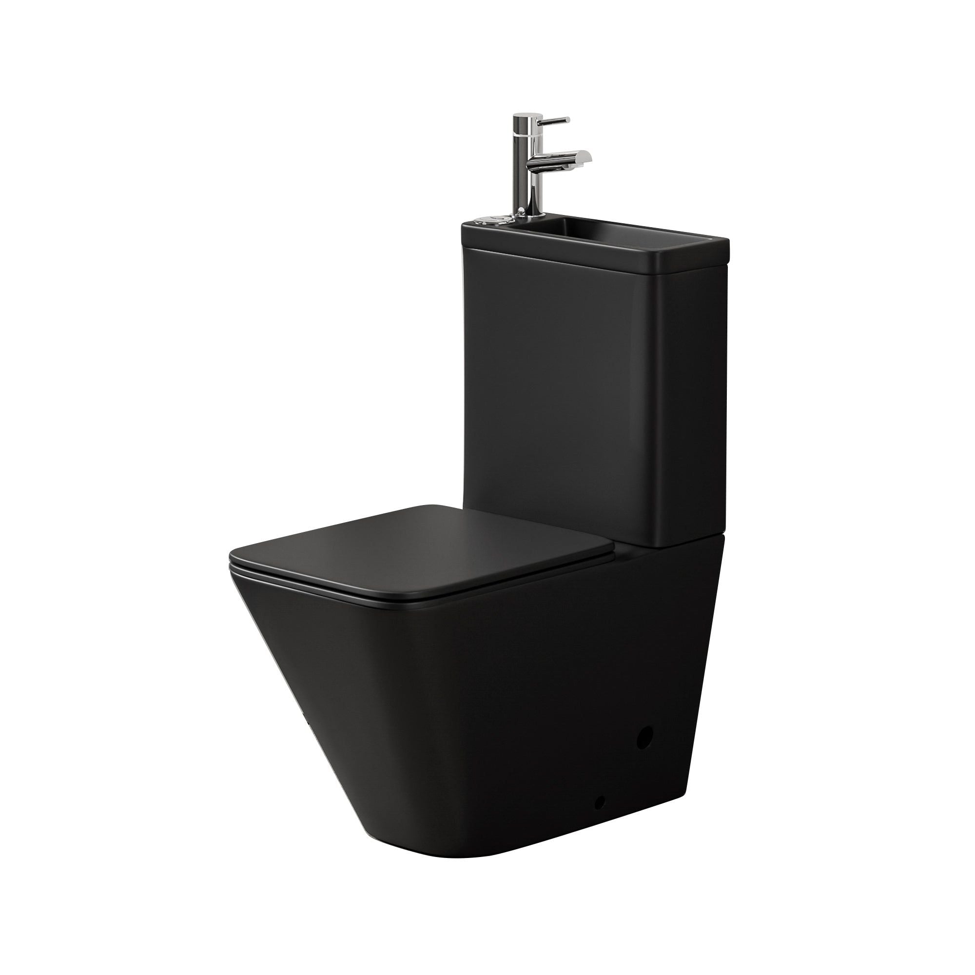 WC 2 en 1 noir : WC noir moderne avec lavabo intégré. Design carré, gain de place.