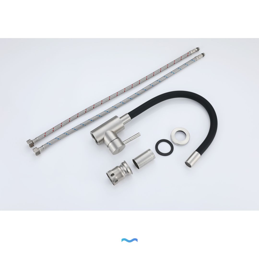 Robinet de cuisine chromé/noir avec bec col de cygne flexible