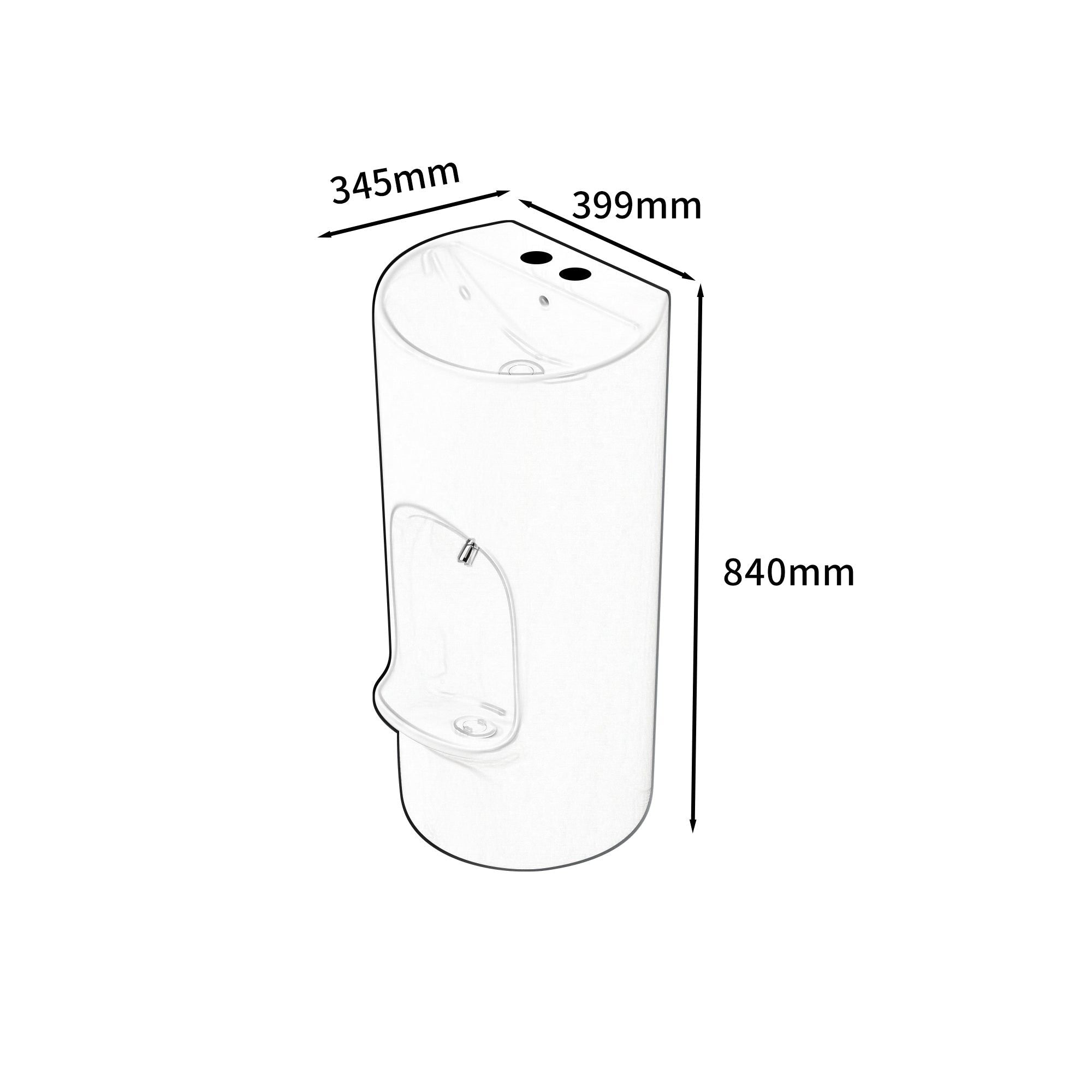 Lavabo mural Riyad : Design moderne, rond, en céramique blanche (345x399x840mm).