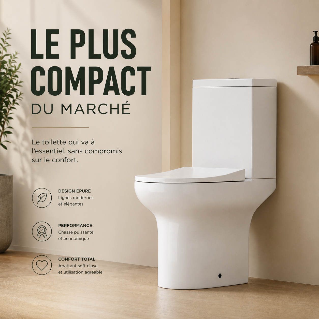 WC Ultra Compact à Poser (55,5x35,5x79cm) - Sortie Horizontale