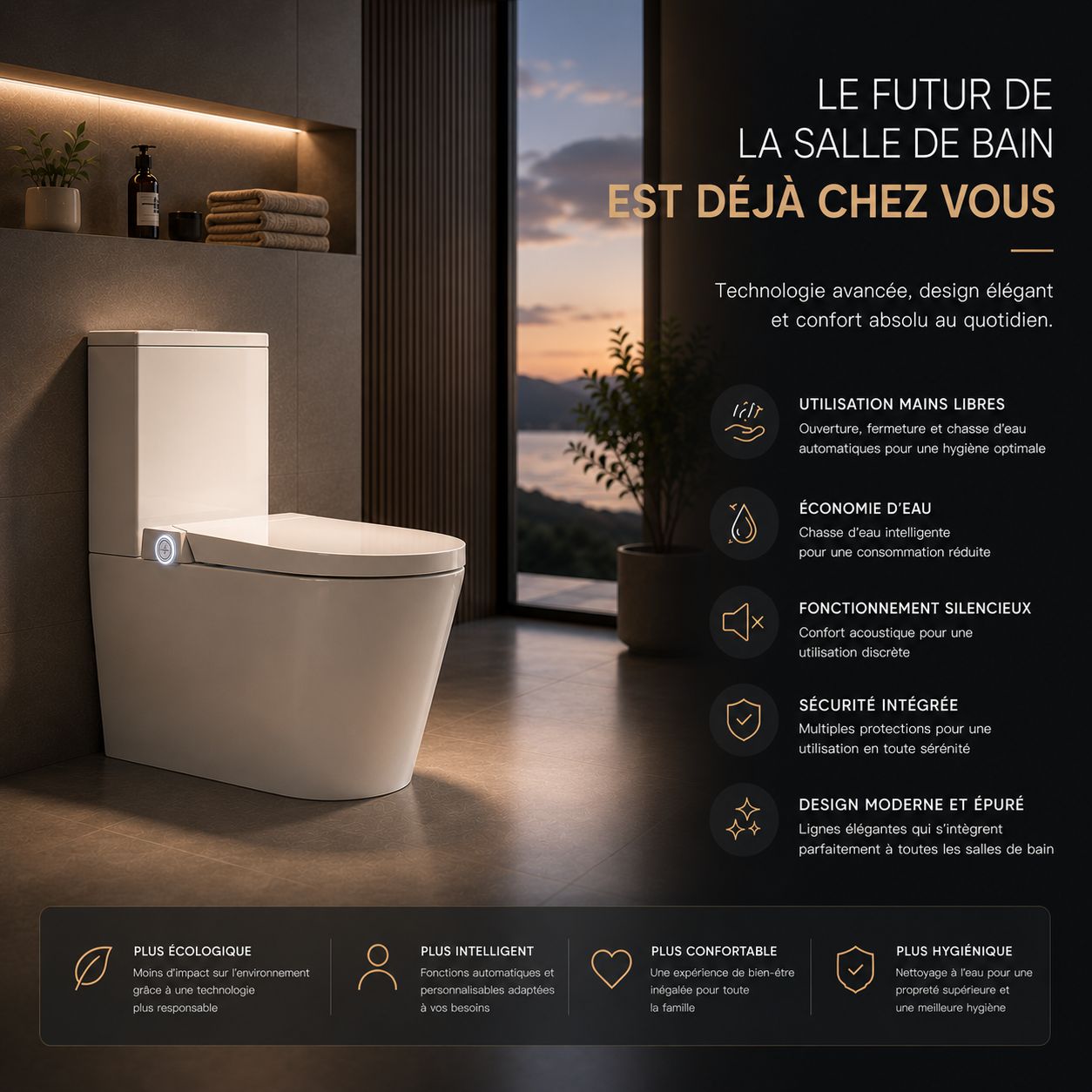WC Intelligent Japonais T5: Confort, hygiène et technologie réunis, toilette intelligente avec ouverture et fermeture automatiques, économie d'eau et fonctions silencieuses