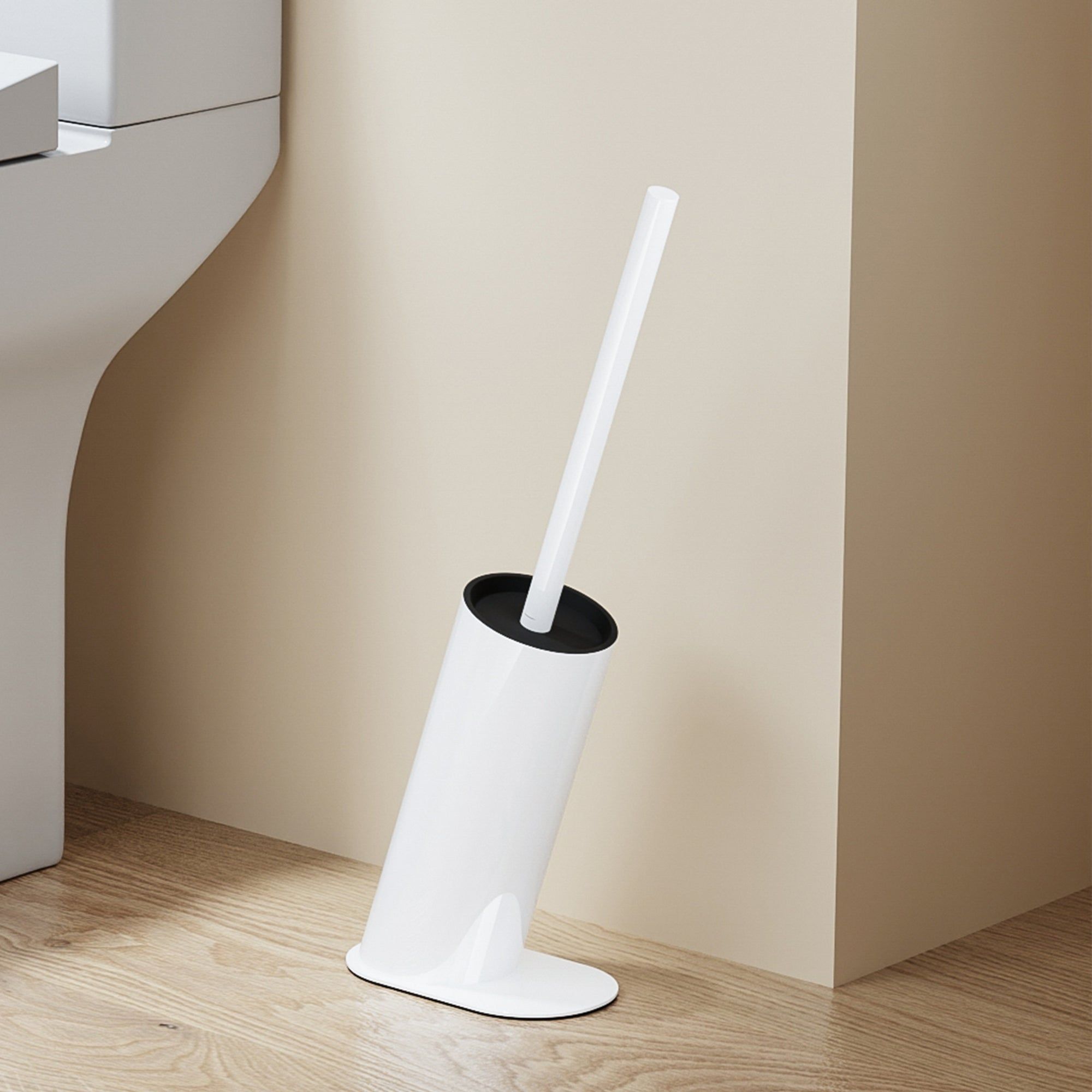 Brosse WC design en acier inoxydable blanc avec support