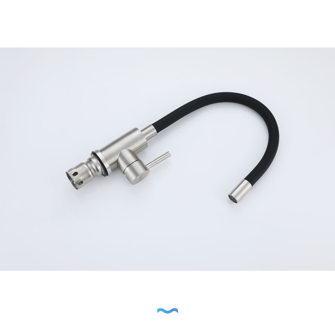 Robinet de cuisine chromé/noir avec bec col de cygne flexible