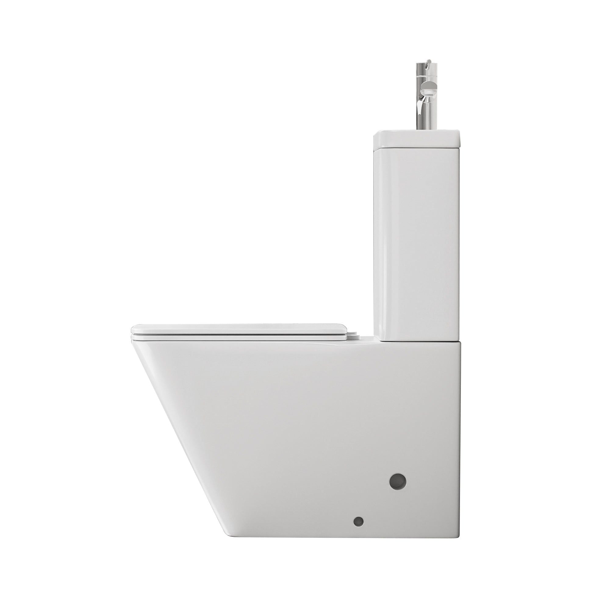 WC 2 en 1 Blanc : Ensemble WC et lavabo suspendus au design carré et moderne en blanc.