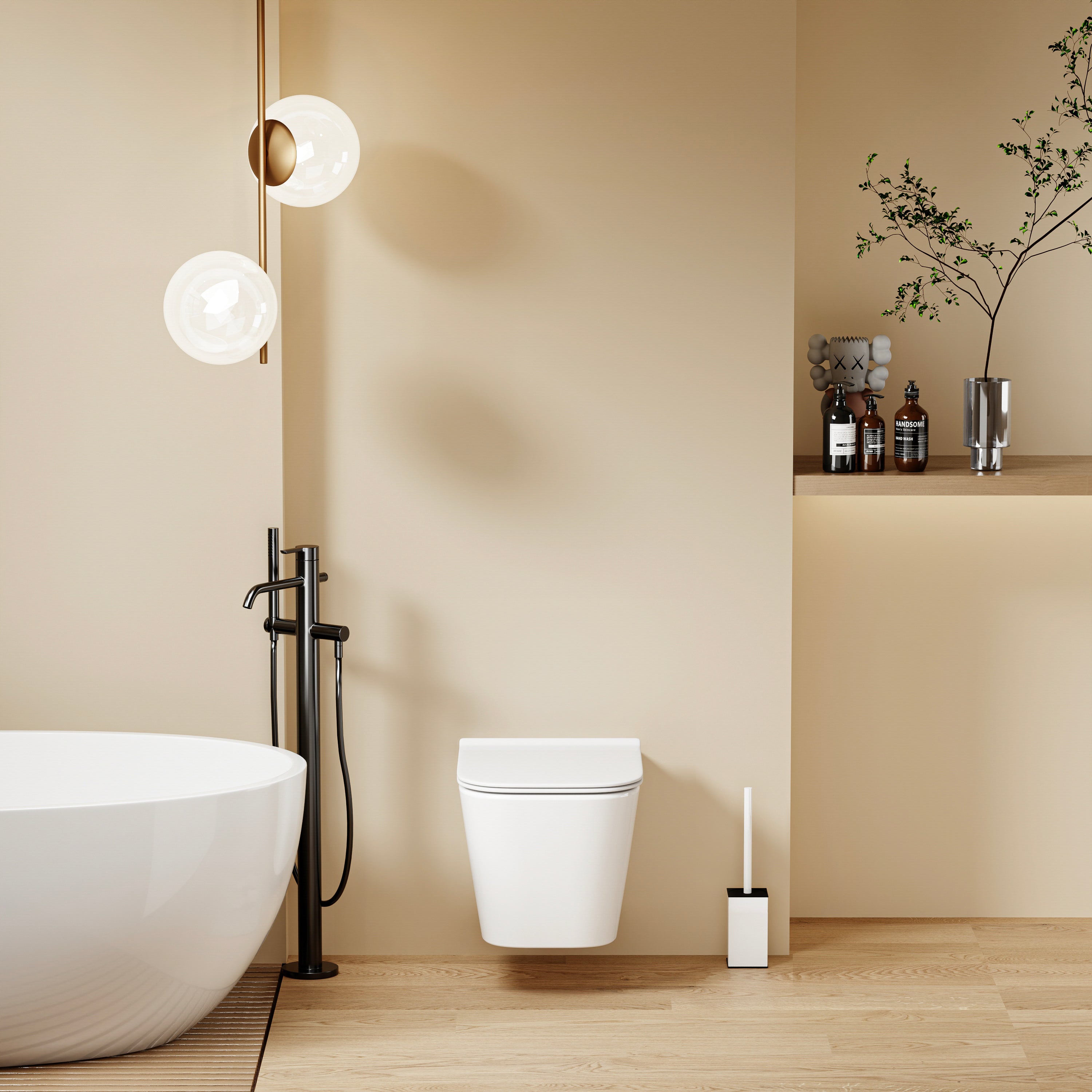 WC suspendu blanc LUNE aux formes douces, installation murale, design contemporain.
