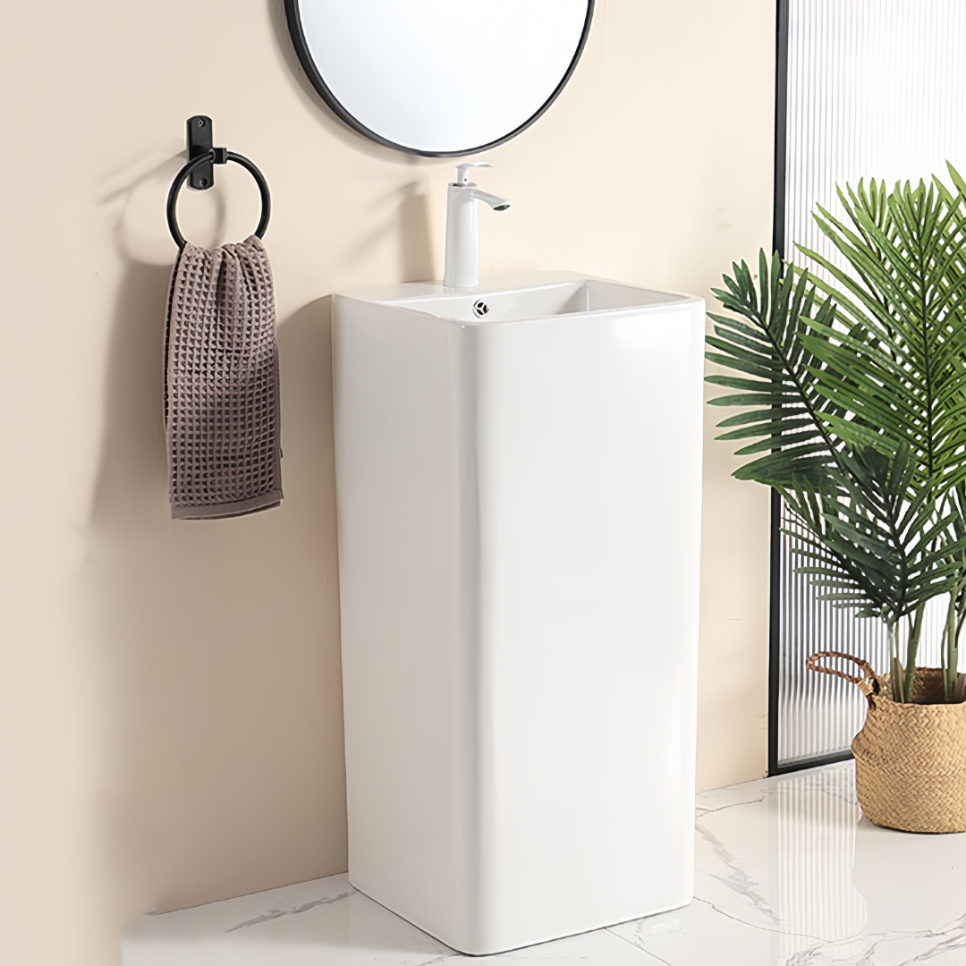 Lavabo Totem blanc carrée arrondie