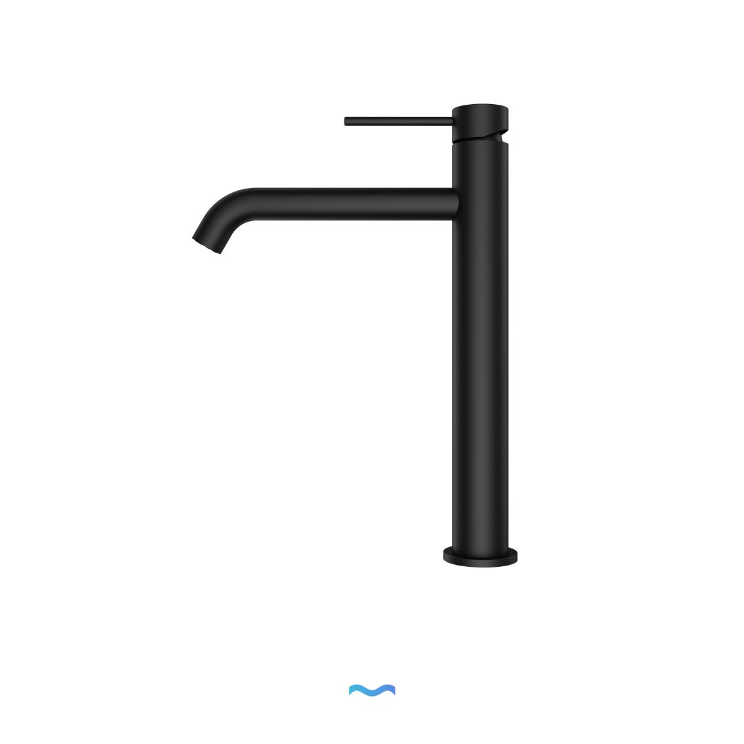 Robinet de cuisine haut noir mat - Conception moderne à levier unique pour salles de bains et cuisines contemporaines.