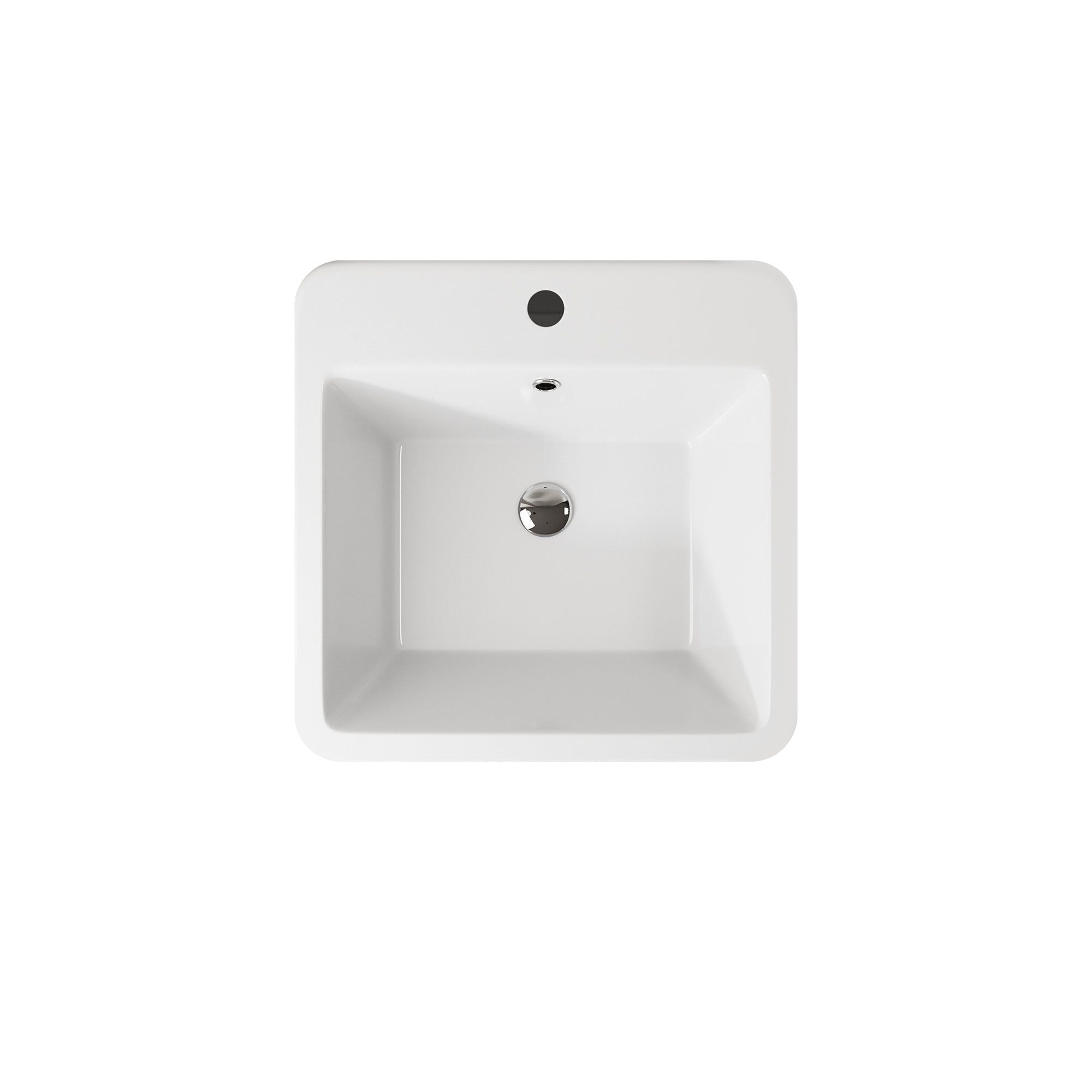 Lavabo Totem blanc carrée arrondie : Lavabo de salle de bain moderne en céramique blanche carrée arrondie