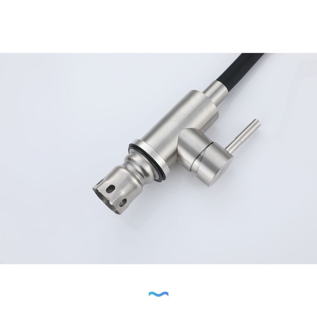 Robinet de cuisine à bec rétractable chromé/noir avec bec flexible