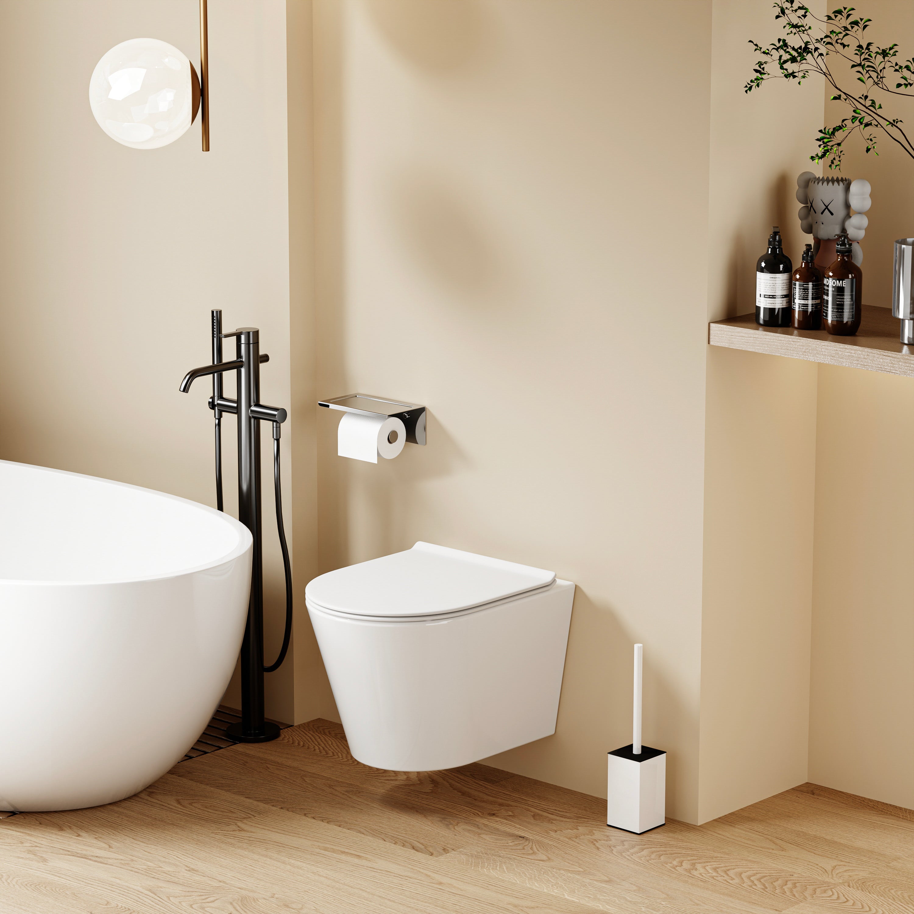 WC suspendu blanc SOLEIL, design moderne, abattant Soft Close, dimensions 49x36,5x32 cm.