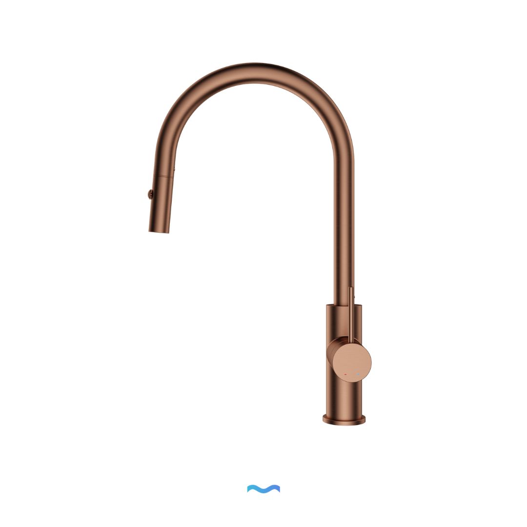 Robinet de cuisine en cuivre : Design col de cygne moderne et élégant avec poignée à levier unique.