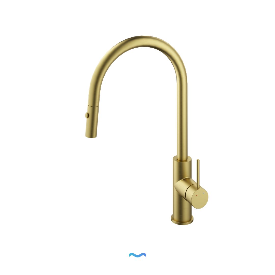 Robinet de cuisine doré avec douchette extractible, design moderne
