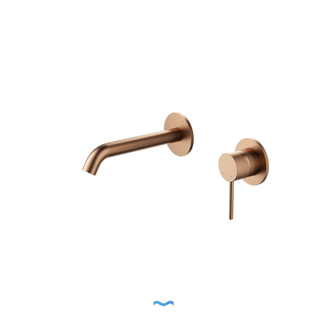 Robinet thermostatique mural en cuivre avec bec courbé et contrôle de température séparé