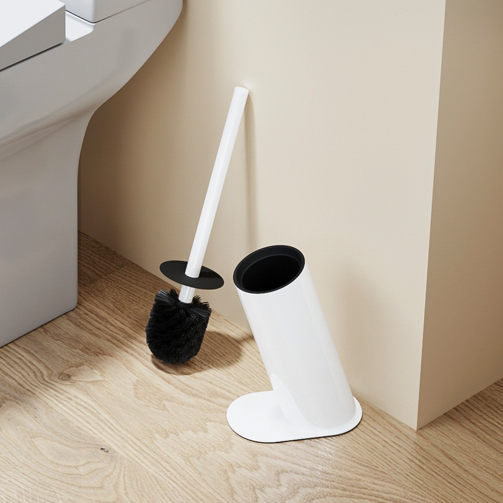 Brosse WC design en acier inoxydable blanc avec support incliné