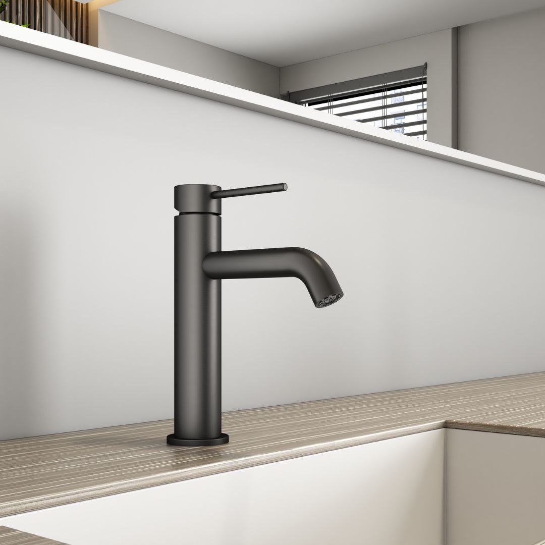 Robinet de lavabo de salle de bain à poignée unique noir mat