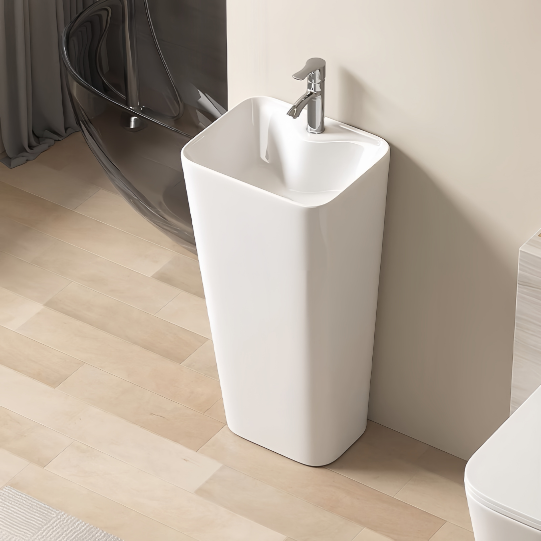 Lavabo Totem Blanc Rectangulaire et Fin
