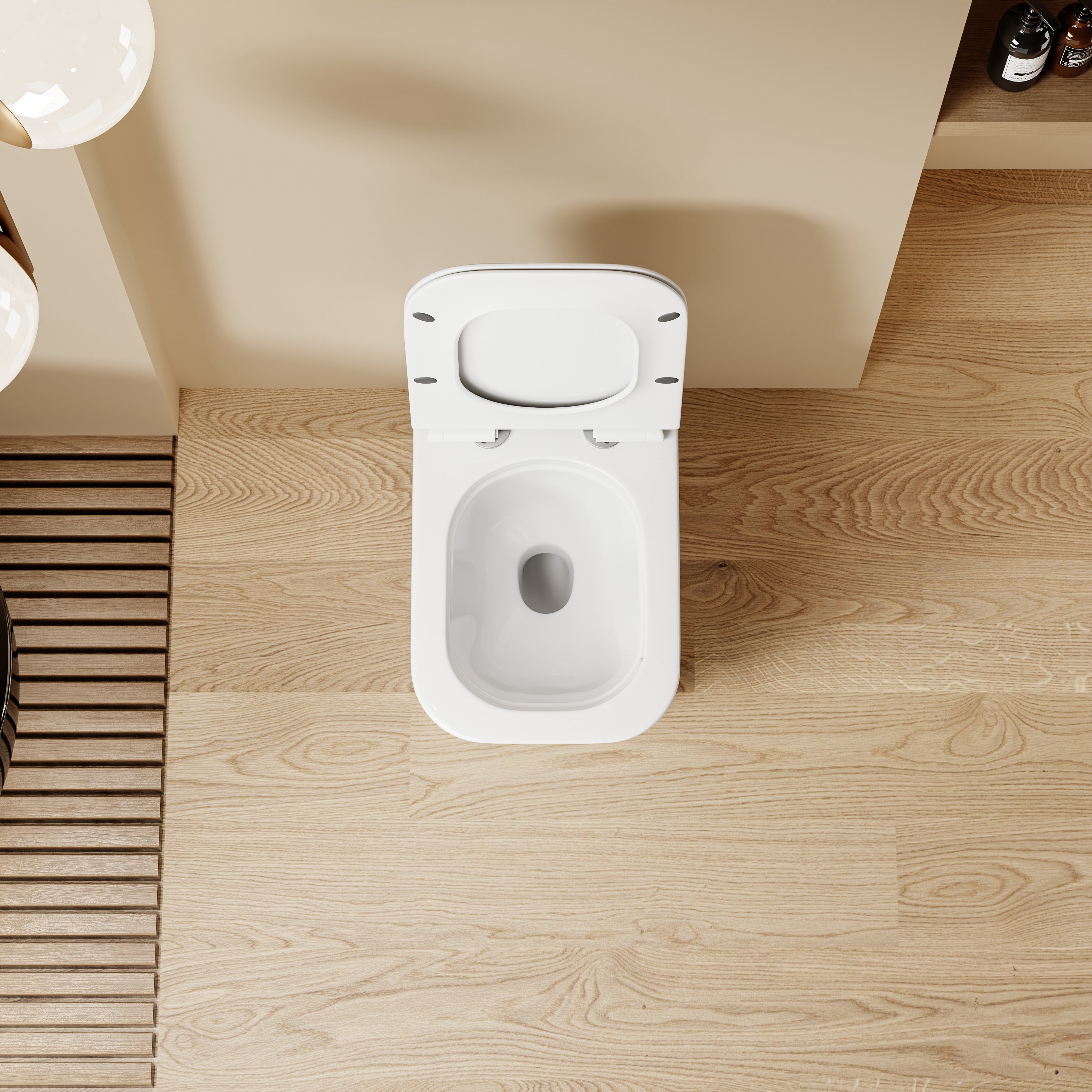 WC suspendu blanc LUNE carré arrondi, dimensions 51,5x35x32 cm, avec abattant soft close.