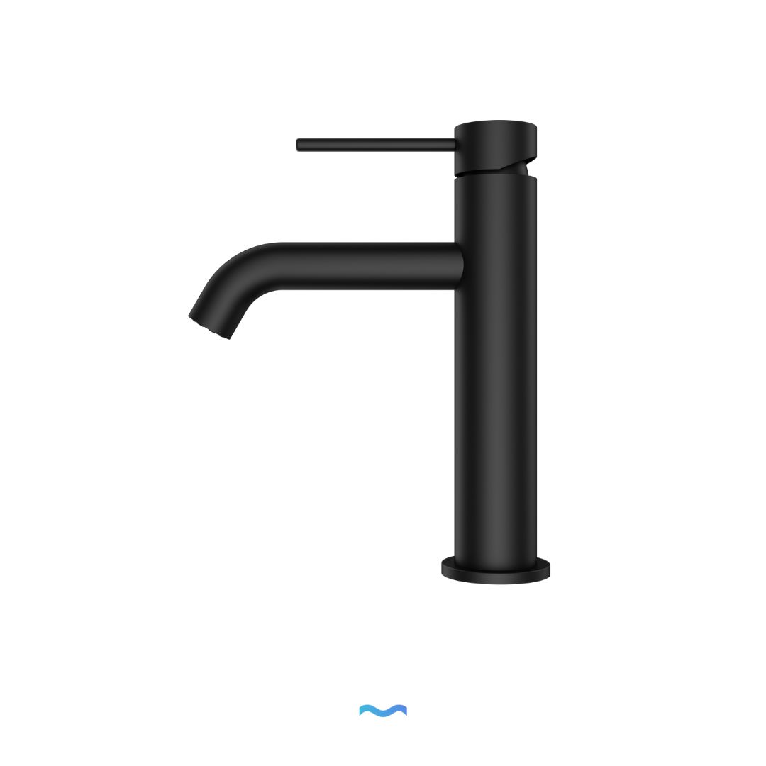 Robinet de salle de bain noir mat : mitigeur de lavabo monocommande moderne dans une finition noire élégante.