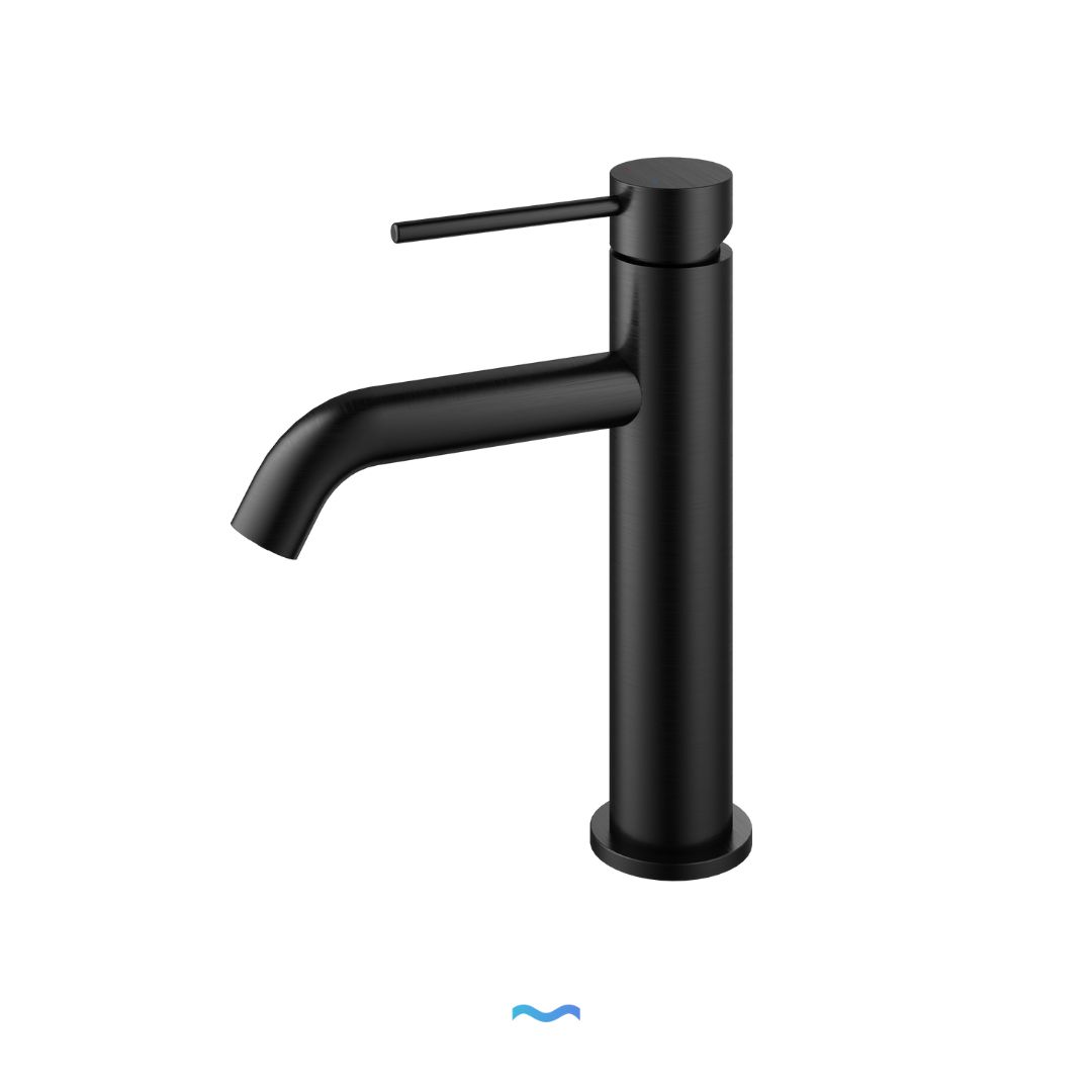 Robinet de lavabo de salle de bain noir mat; design moderne et minimaliste