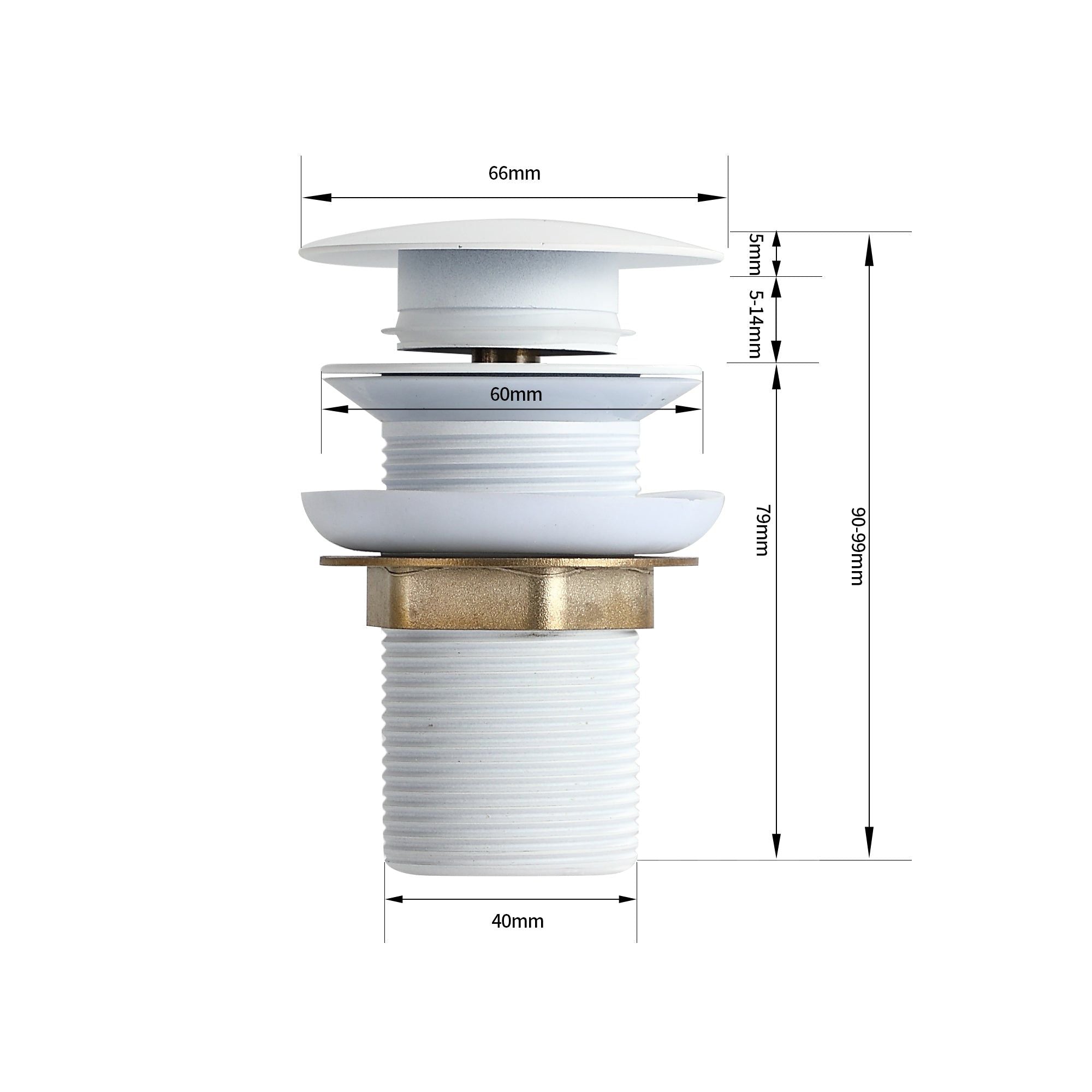 Bonde clic-clac blanche : Bonde clic-clac blanche de lavabo de diamètre 60 mm, base 40 mm et hauteur 90-99 mm.