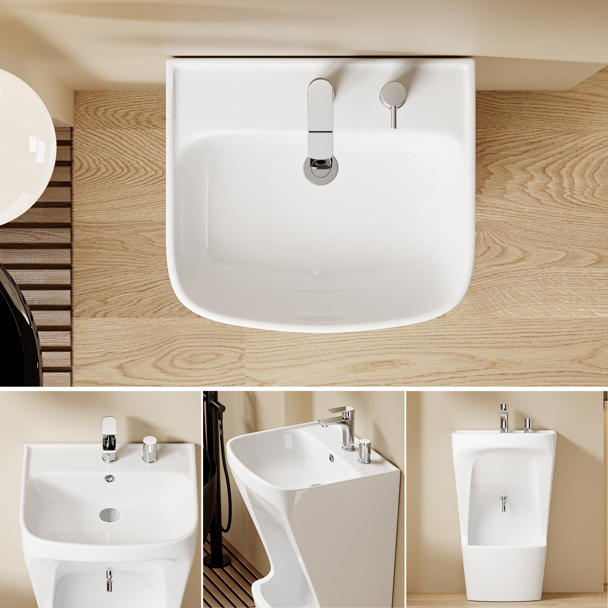 Lavabo double GAZA pour ablutions musulmanes, design moderne en céramique blanche.