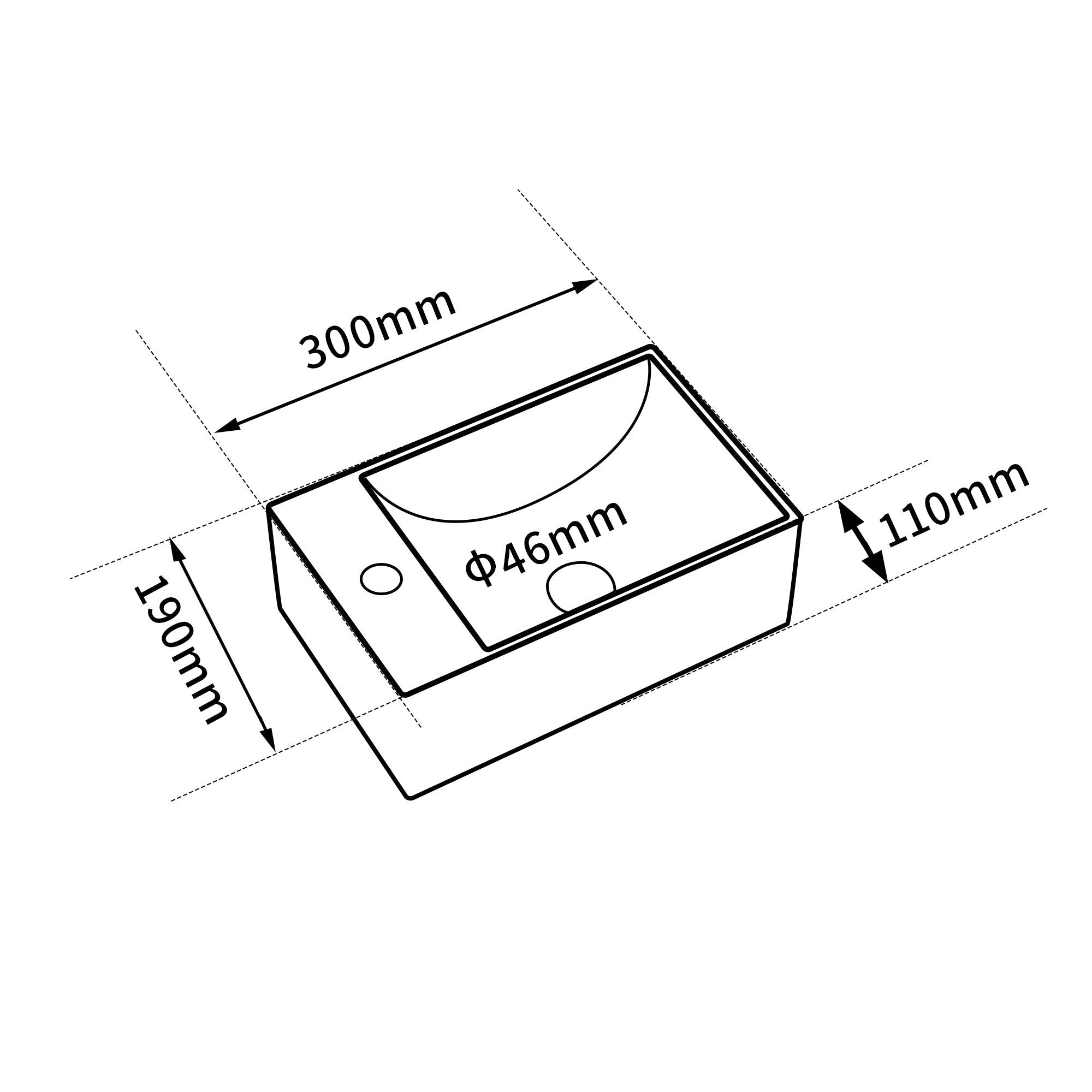 Mini lave-mains blanc sortie droite : Évier mural compact blanc 30x19x11cm avec trou de robinetterie simple.
