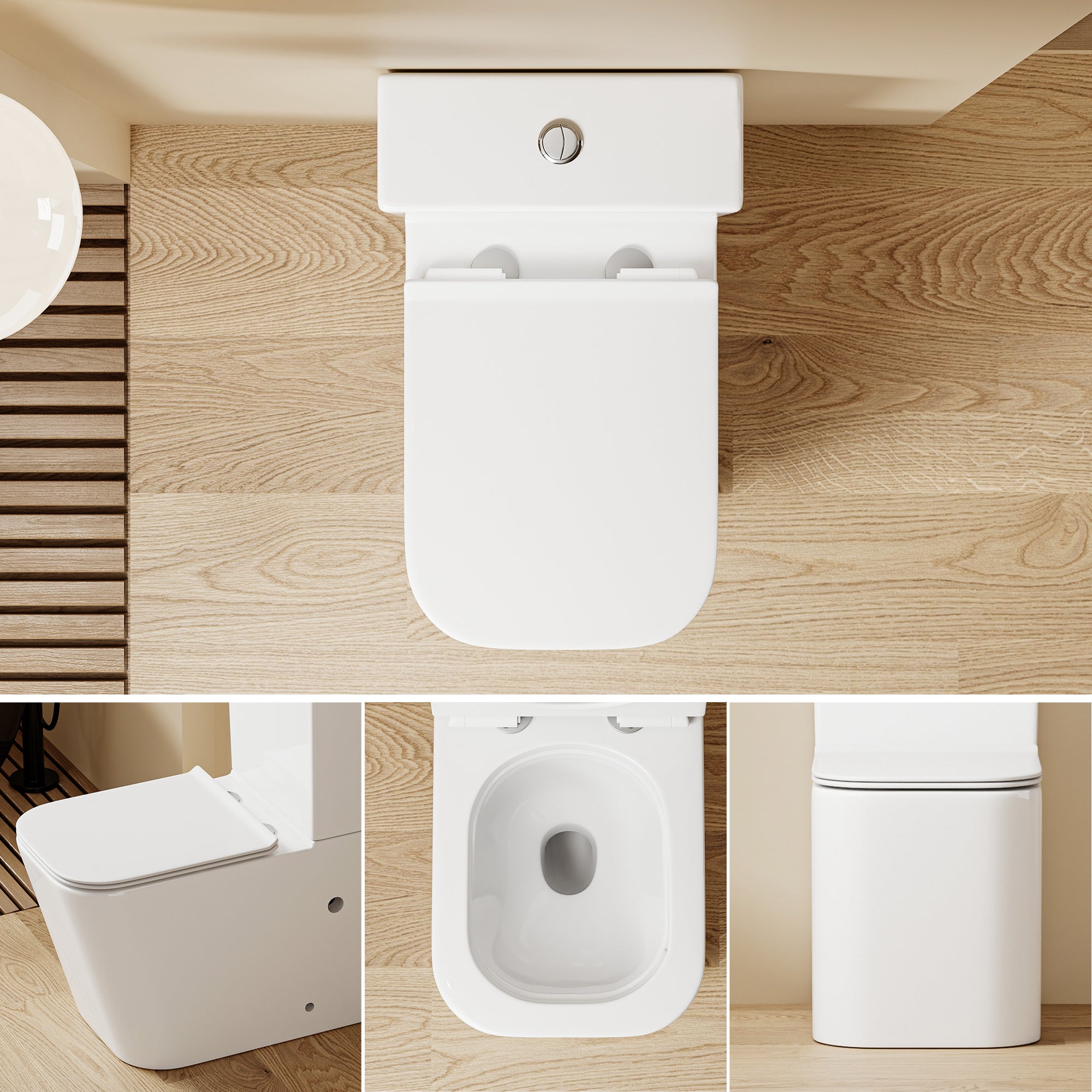 WC à poser sans bride sortie horizontale (63x38x82cm) - Design carré blanc OLIVE