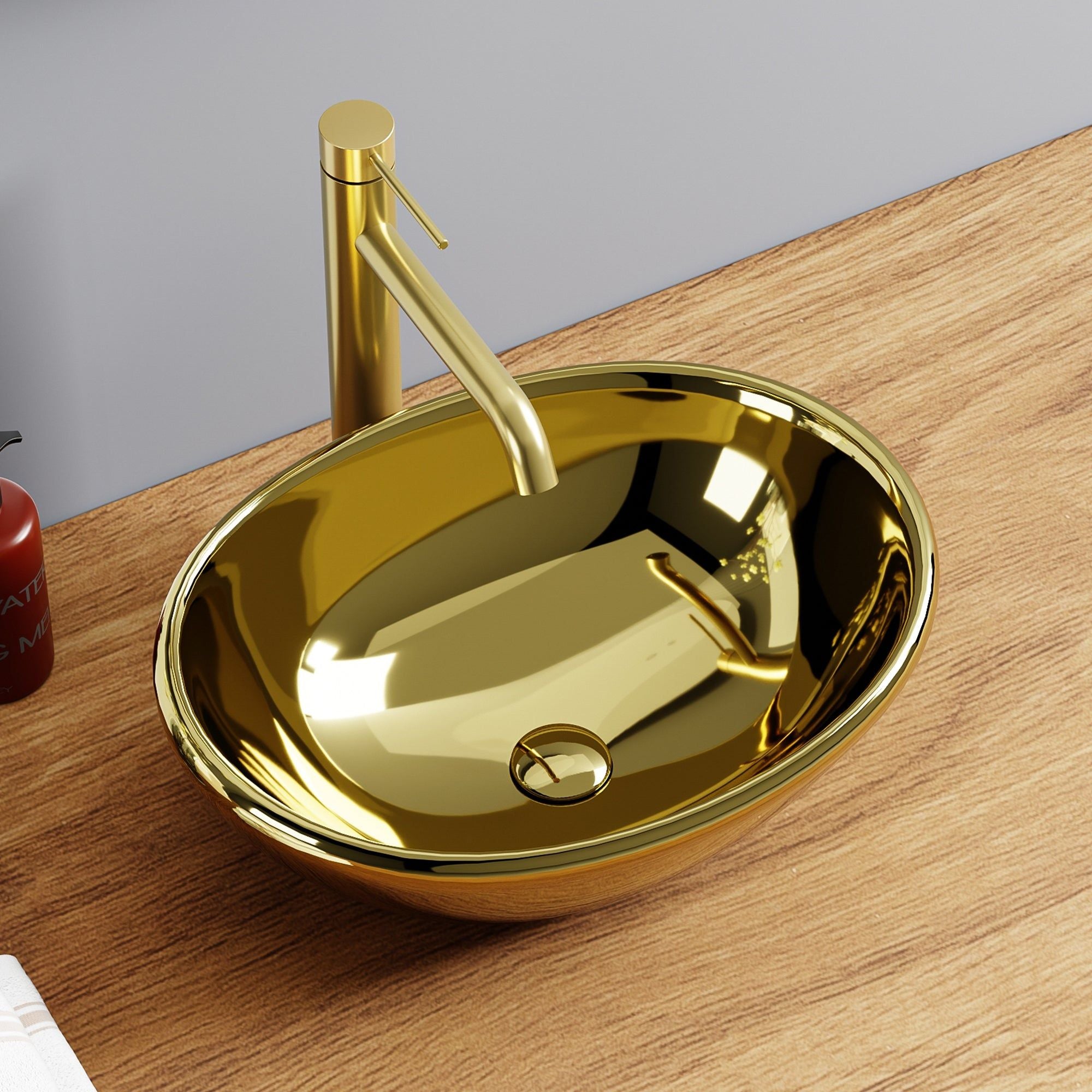 Vasque ovale dorée (41,5 x 33,5 cm) avec robinet doré moderne