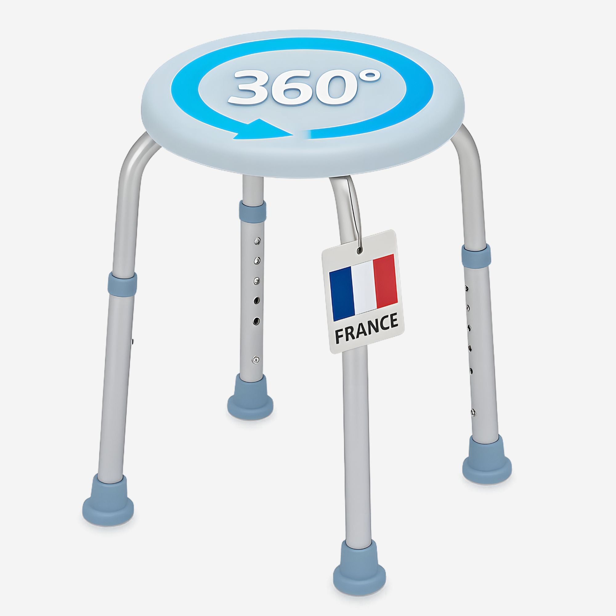 Tabouret de douche pivotant PMR : siège de douche rotatif à 360°, idéal pour les personnes âgées ou handicapées. Offre stabilité et confort pendant la douche.
