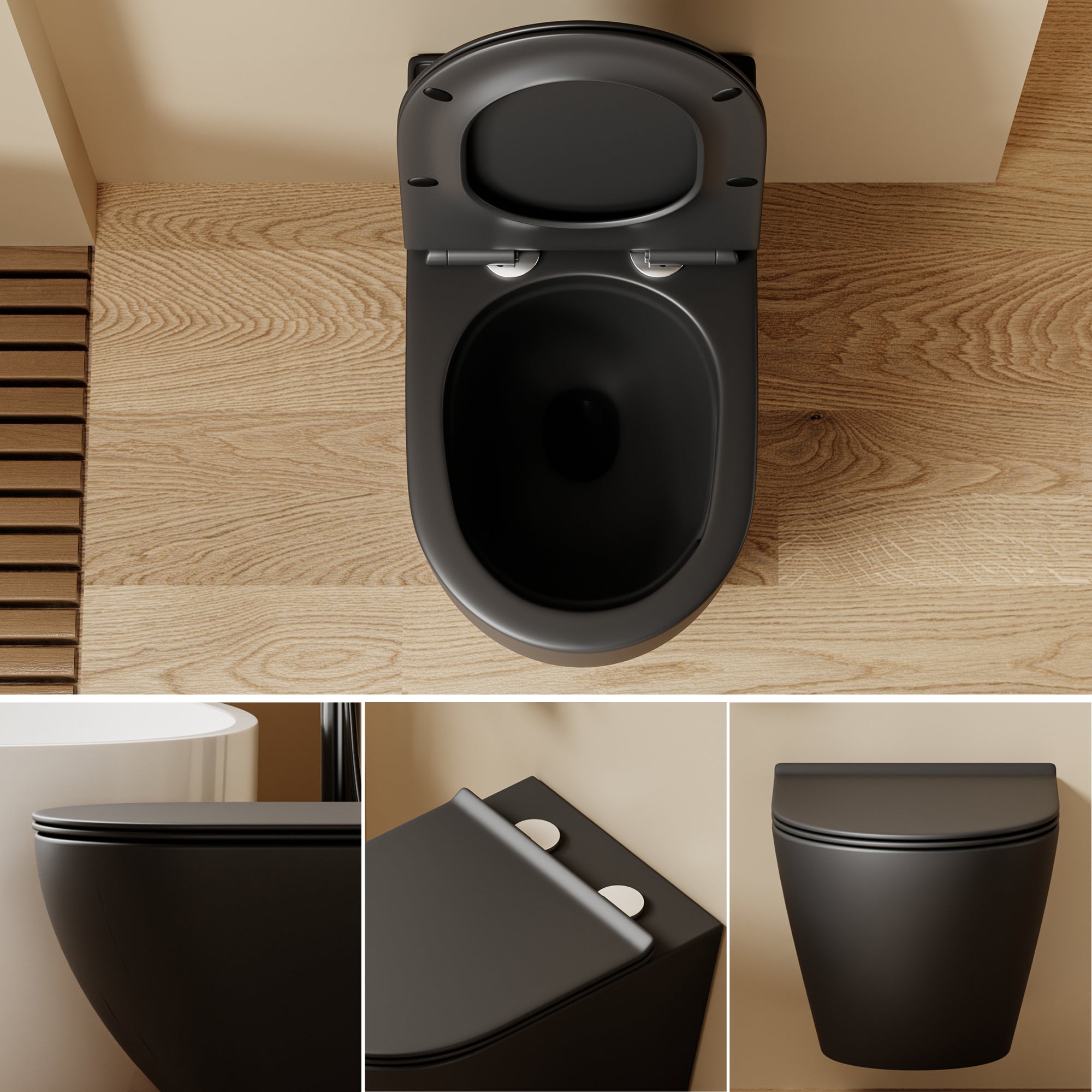 WC suspendu noir VALA (53*36,5*32cm)– Design moderne & abattant Soft Close