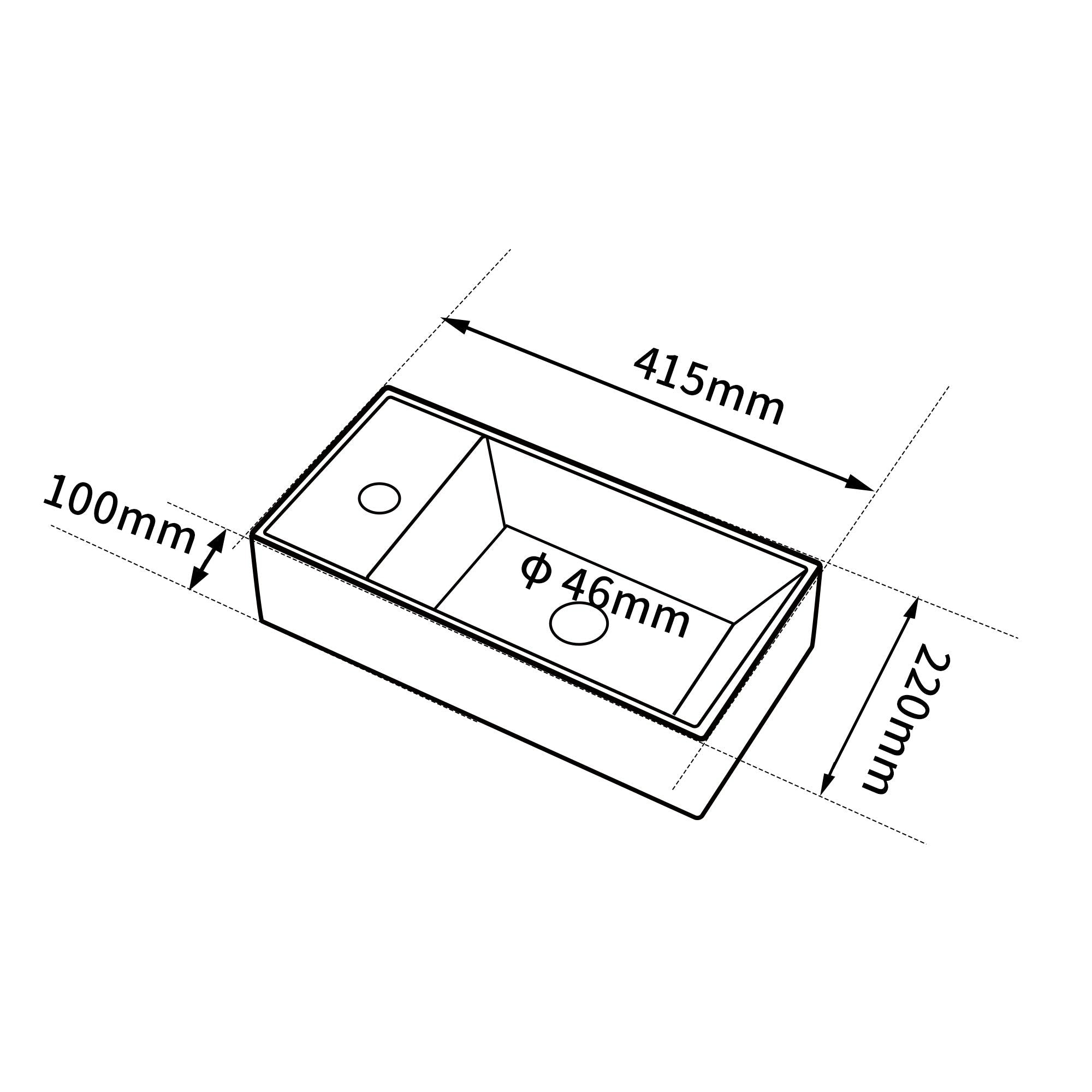 Lave-mains avec rebord sortie gauche: 41.5x22x10cm ceramic countertop sink with left-side drain
