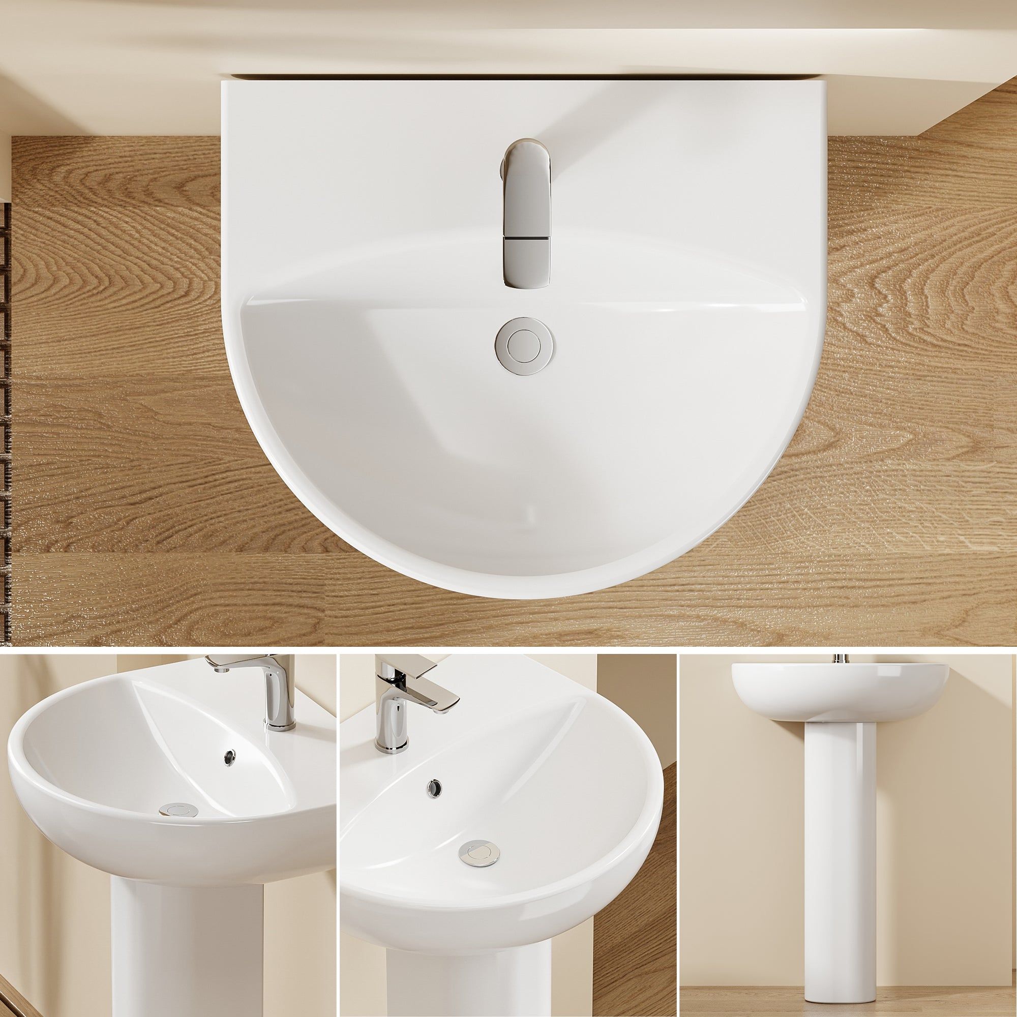 Lavabo sur pied colonne en céramique blanche – Design arrondi moderne