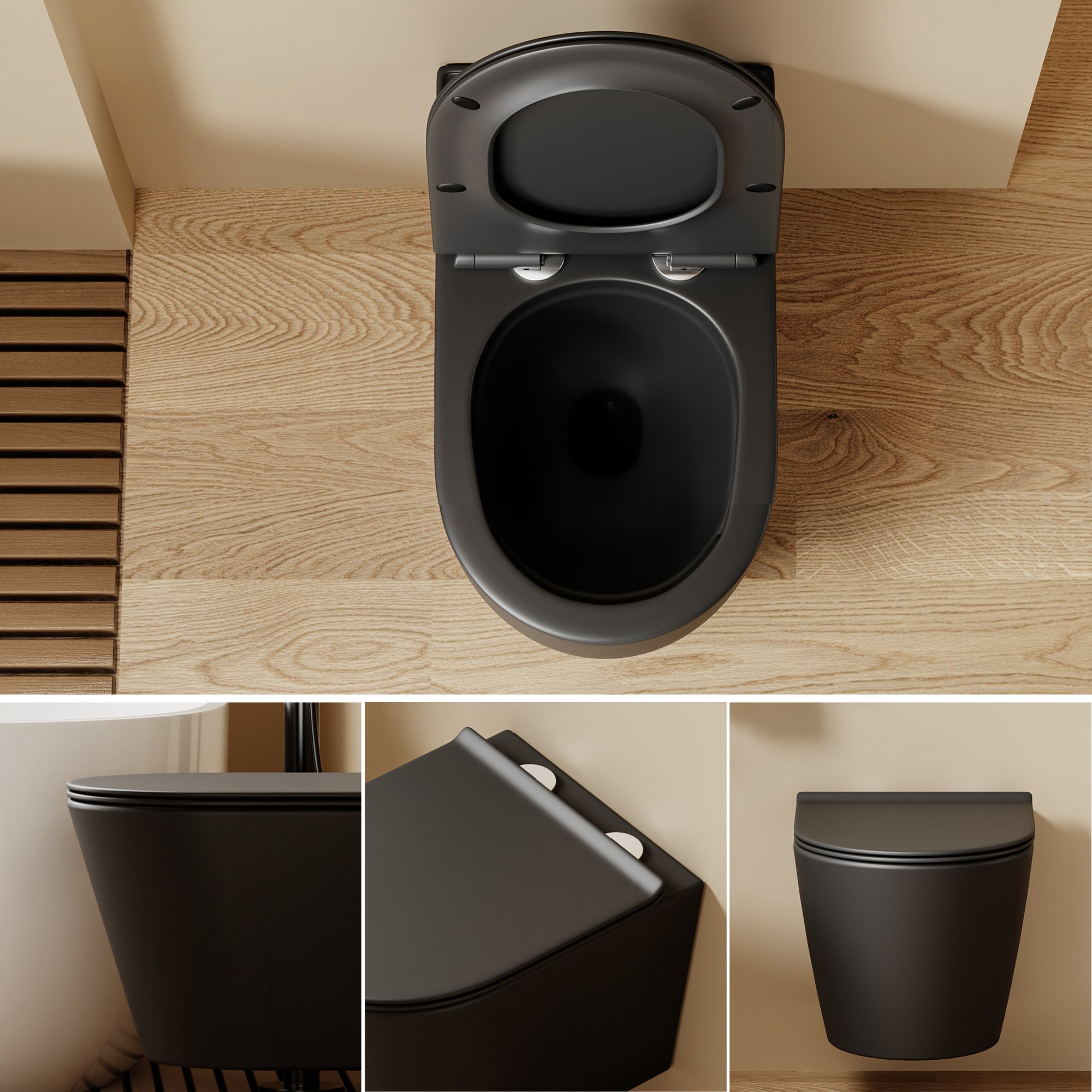 WC suspendu noir SOLEIL (49*36,5*32 cm) – Design moderne et Abattant Soft Close