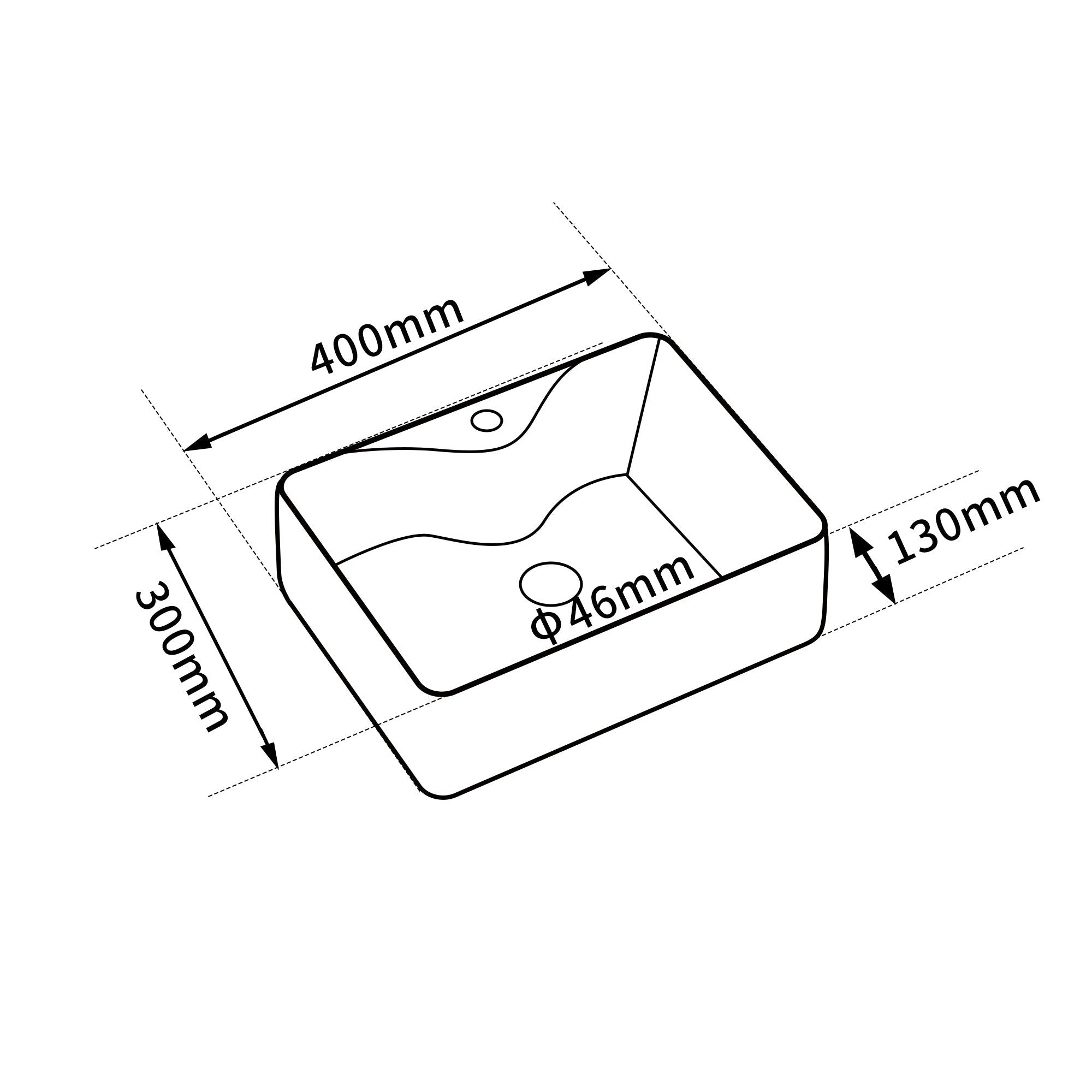 Lavabo rectangulaire en céramique blanche (40x30cm), design moderne, bonde 46mm